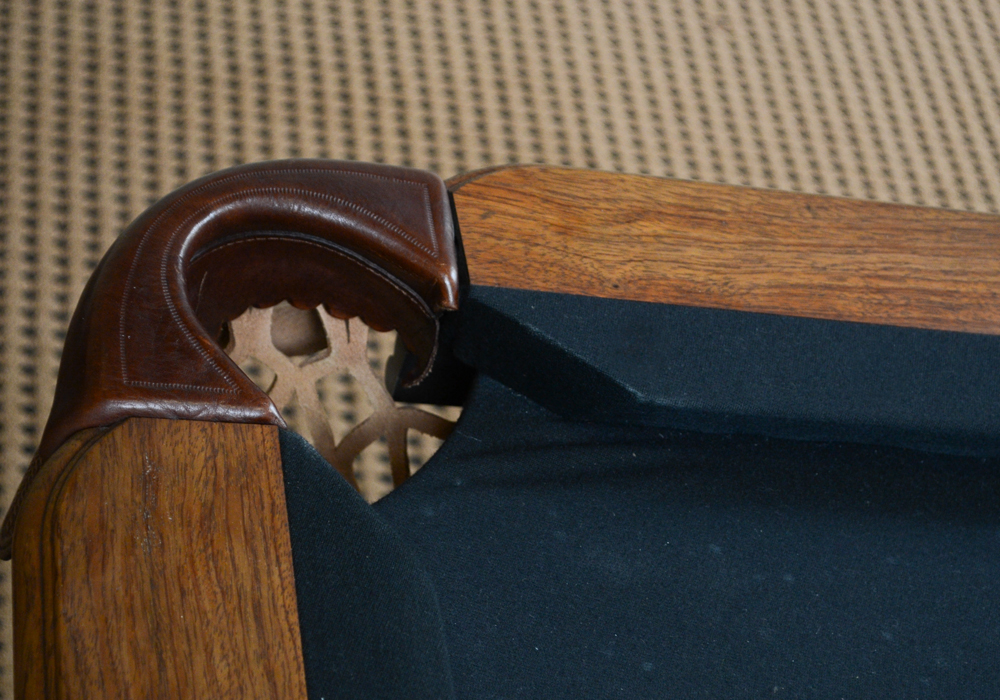 Oak Pool Table by Olhausen With Pool Cues, Ball Set, Brush, and Rack