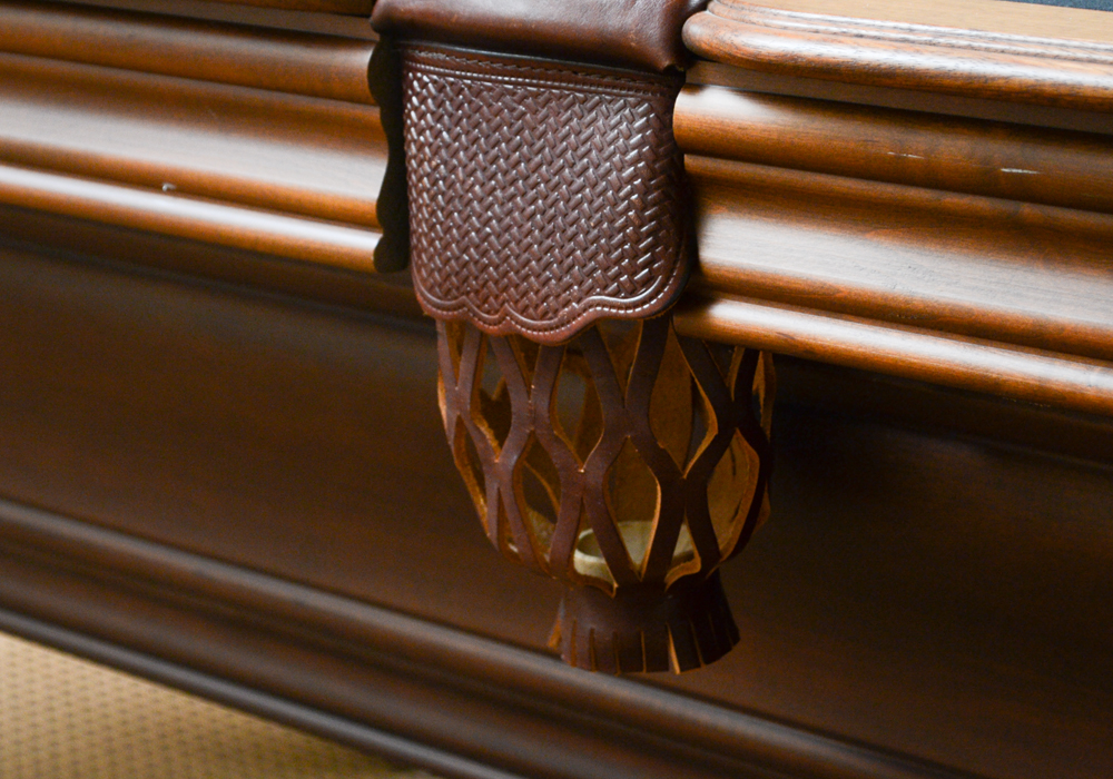 Oak Pool Table by Olhausen With Pool Cues, Ball Set, Brush, and Rack