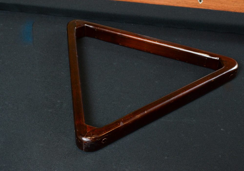 Oak Pool Table by Olhausen With Pool Cues, Ball Set, Brush, and Rack