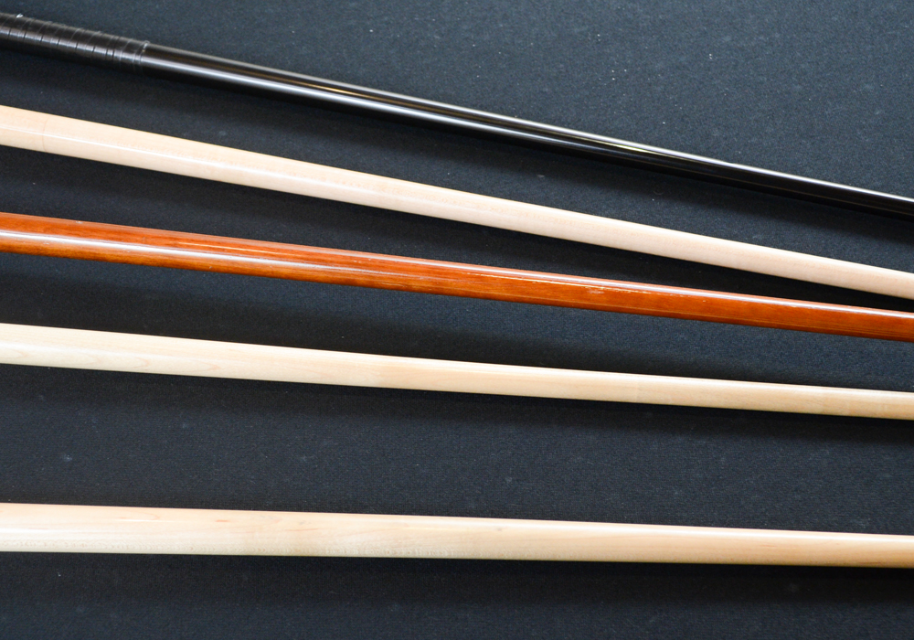 Oak Pool Table by Olhausen With Pool Cues, Ball Set, Brush, and Rack