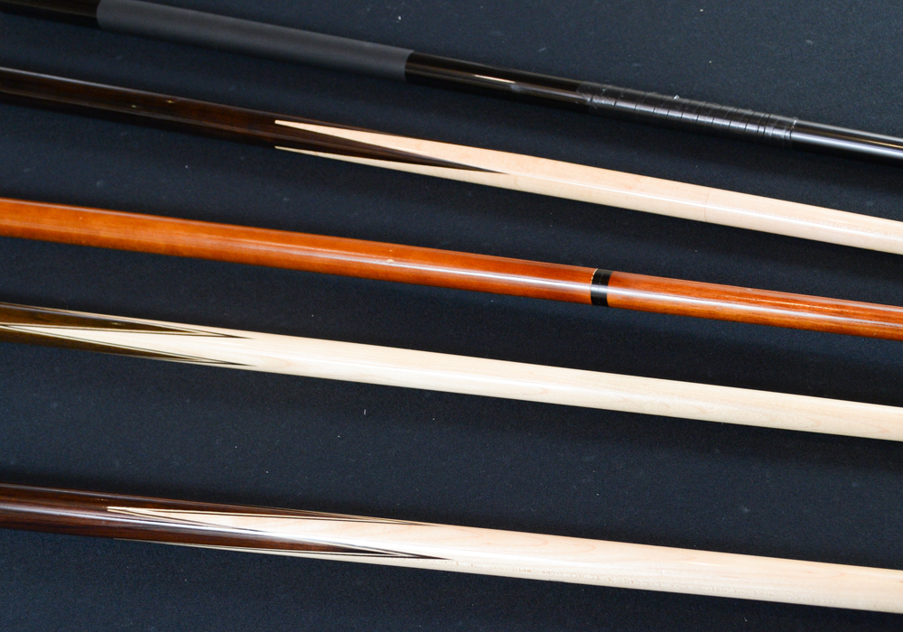 Oak Pool Table by Olhausen With Pool Cues, Ball Set, Brush, and Rack