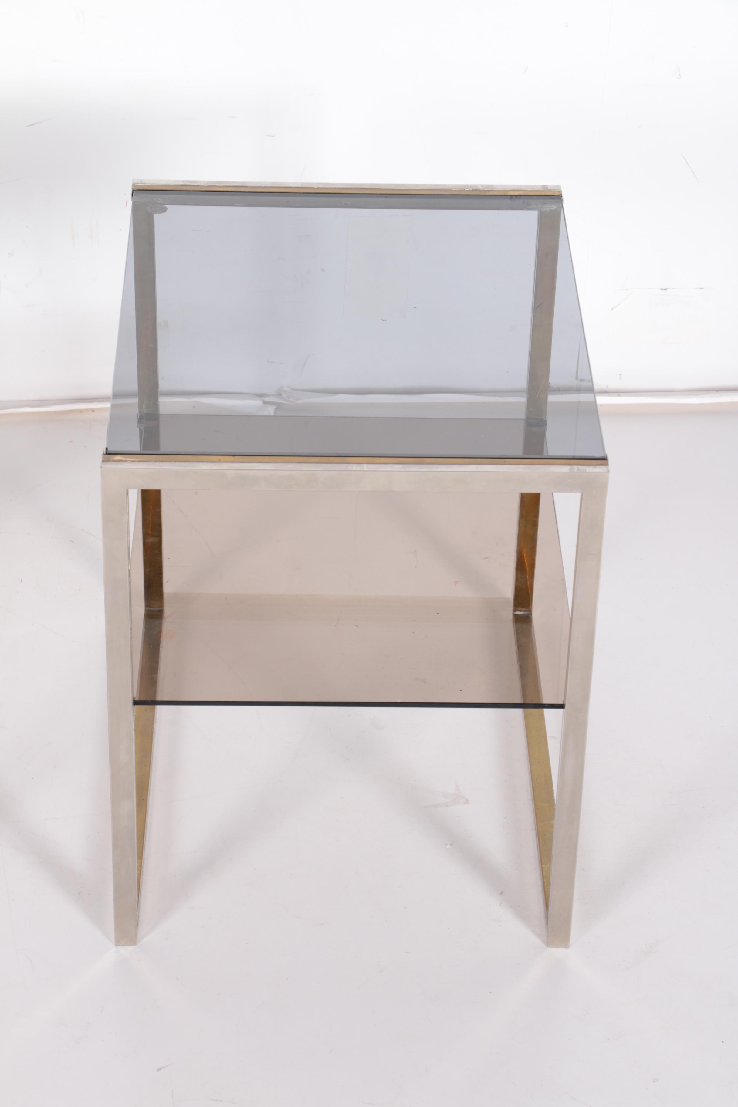Modernist Style Metal and Smokey Glass Side Tables