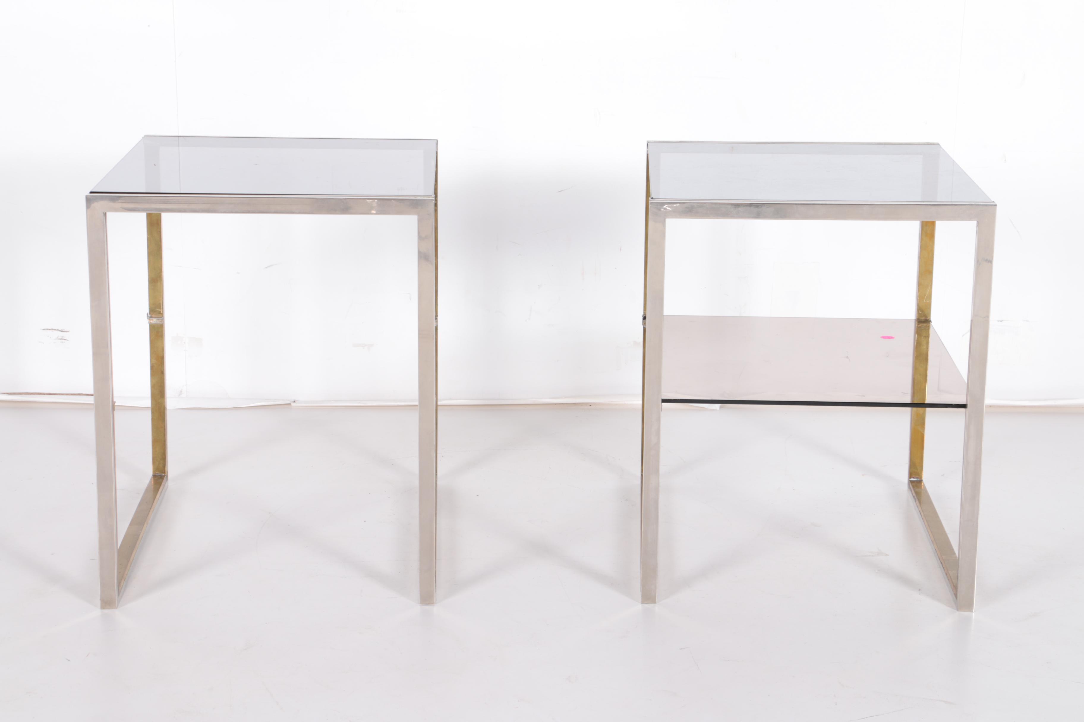 Modernist Style Metal and Smokey Glass Side Tables