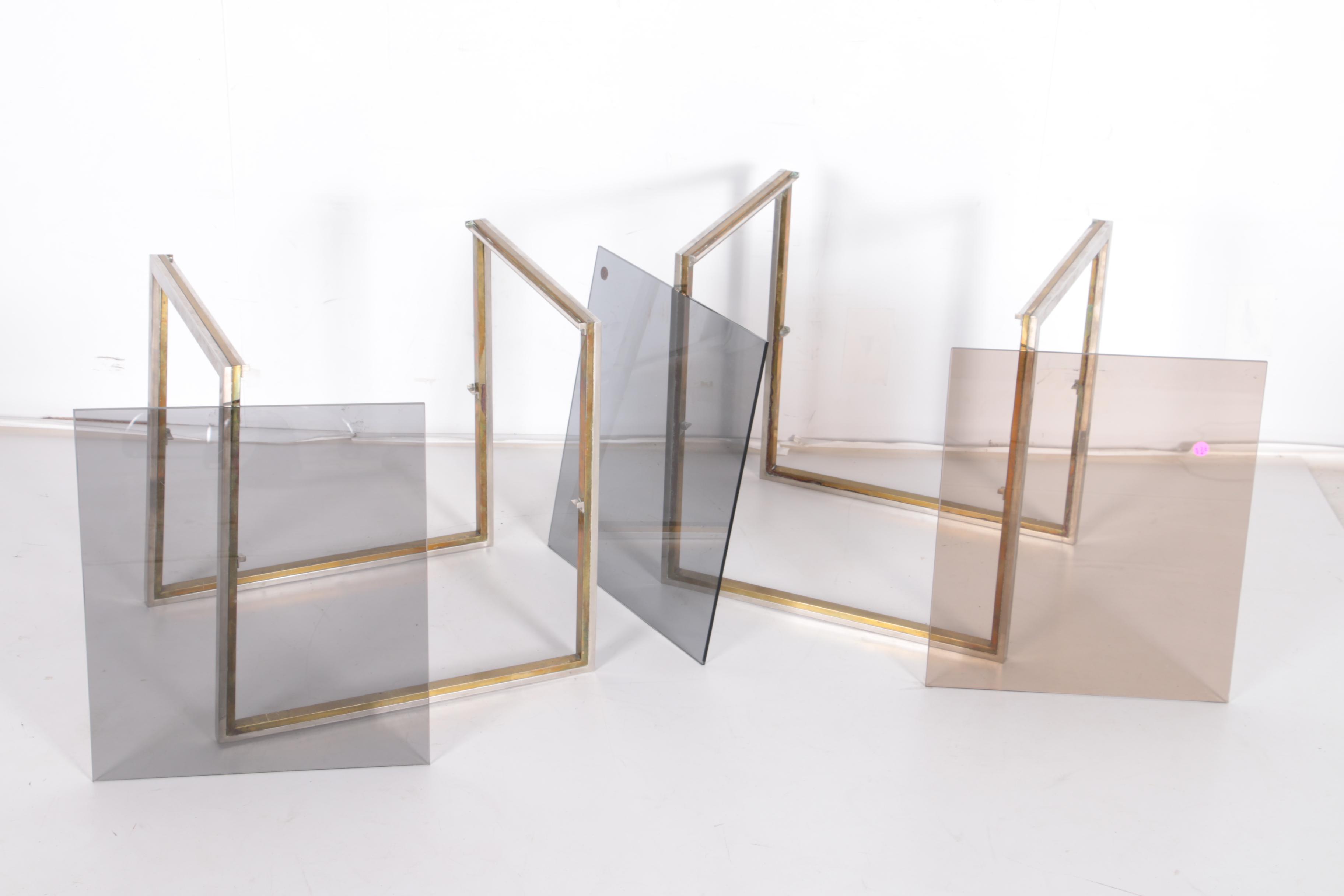 Modernist Style Metal and Smokey Glass Side Tables