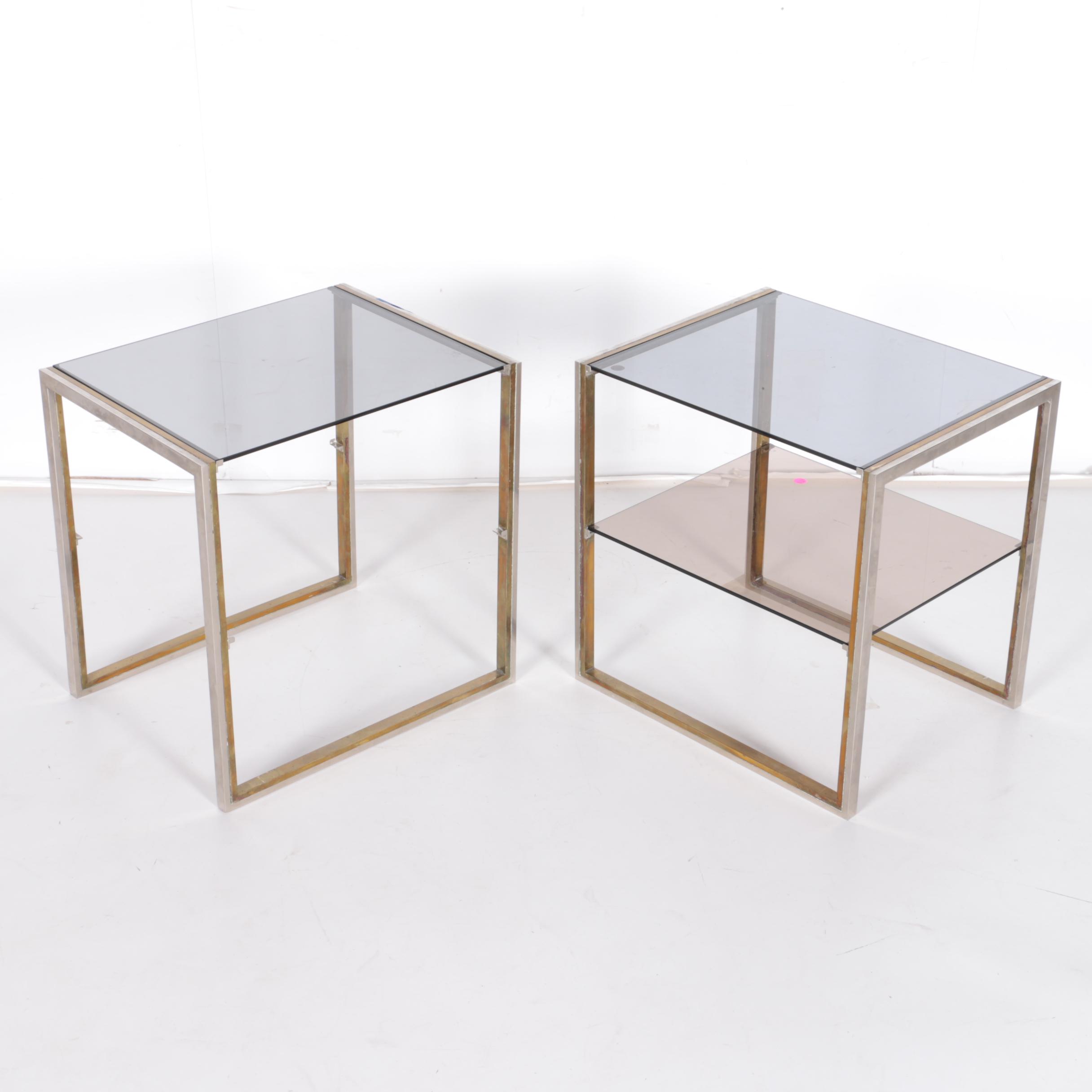 Modernist Style Metal and Smokey Glass Side Tables