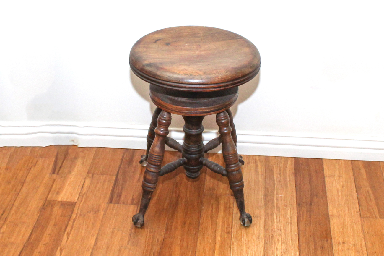 Antique A. Merriam Company Glass Ball and Claw Foot Piano Stool