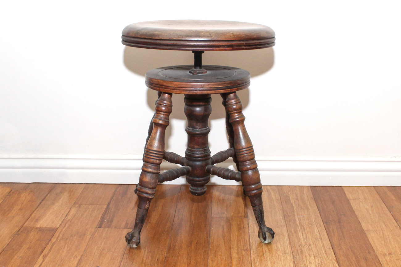 Antique A. Merriam Company Glass Ball and Claw Foot Piano Stool