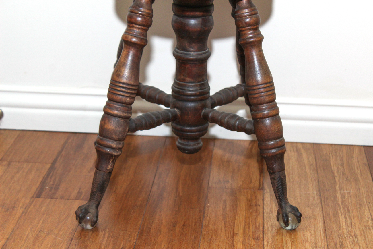 Antique A. Merriam Company Glass Ball and Claw Foot Piano Stool