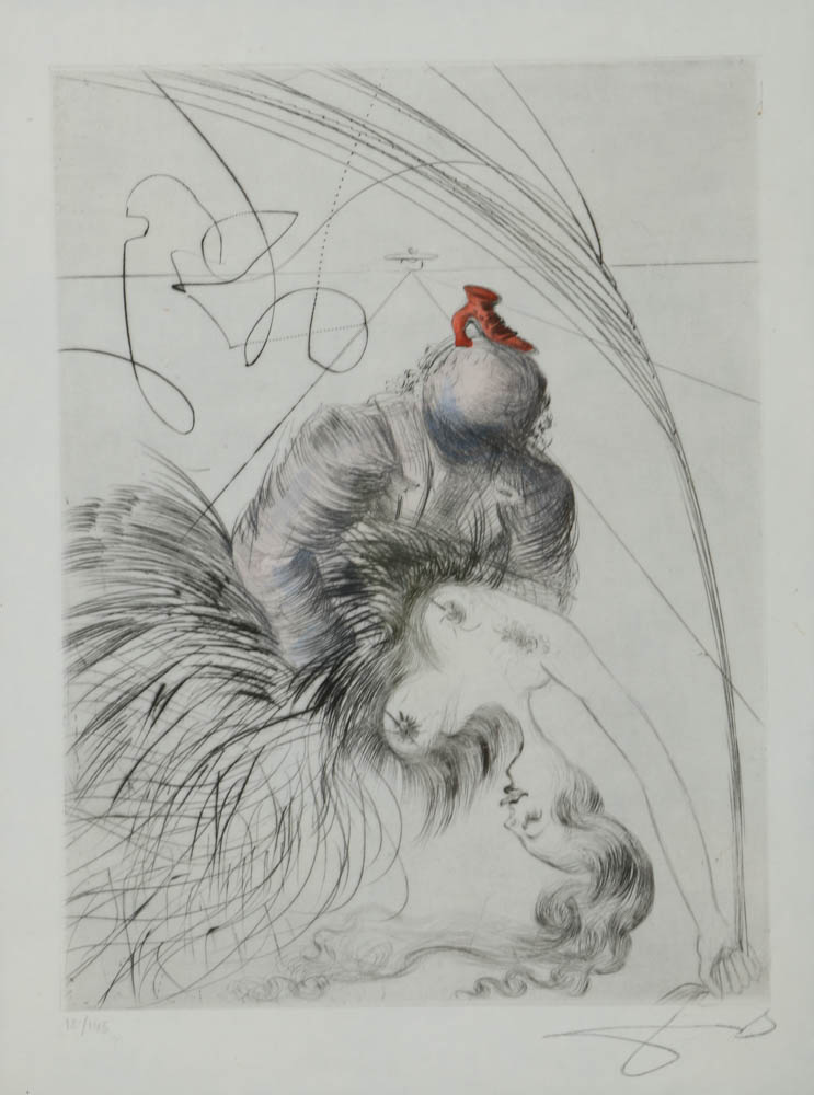 Salvador Dali Signed Limited Edition Engraving with Hand Coloring on Paper "Femme a la Chaussure"