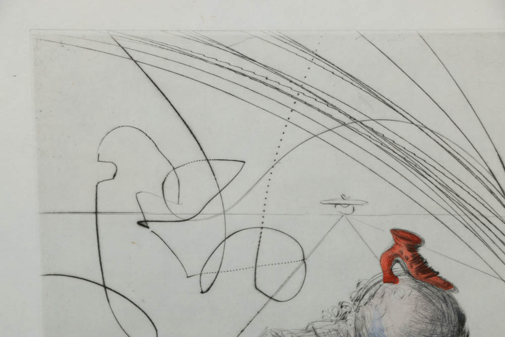 Salvador Dali Signed Limited Edition Engraving with Hand Coloring on Paper "Femme a la Chaussure"