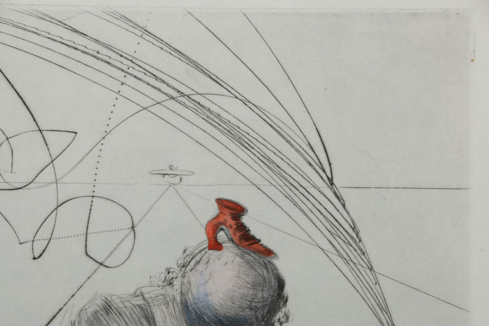 Salvador Dali Signed Limited Edition Engraving with Hand Coloring on Paper "Femme a la Chaussure"