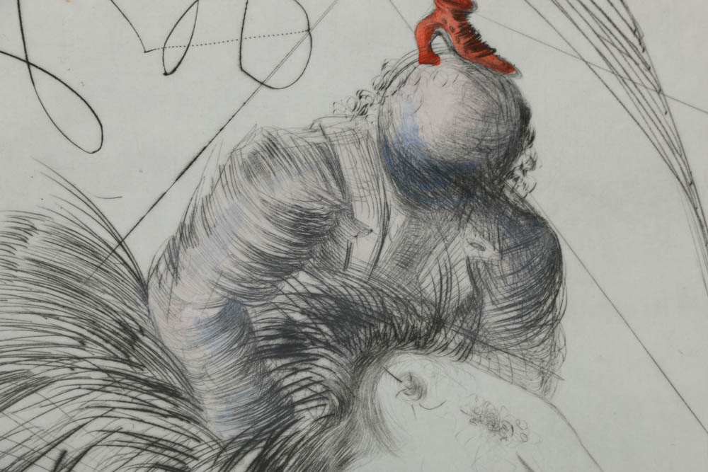 Salvador Dali Signed Limited Edition Engraving with Hand Coloring on Paper "Femme a la Chaussure"