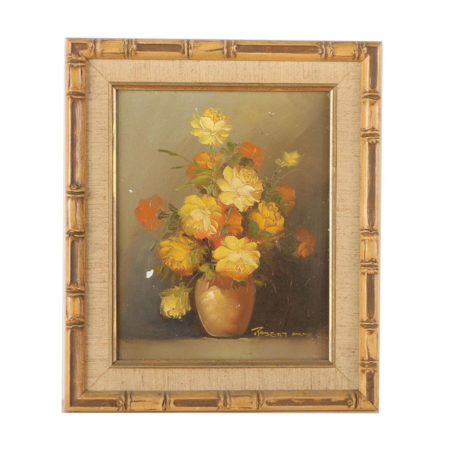 Robert Cox Oil Painting on Canvas Board of Yellow Roses