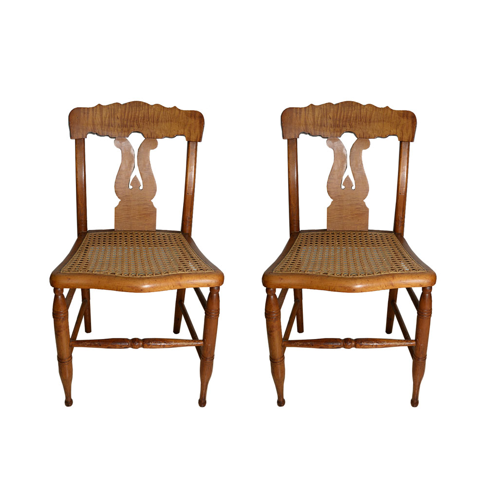 Pair of Caned Maple Side Chairs