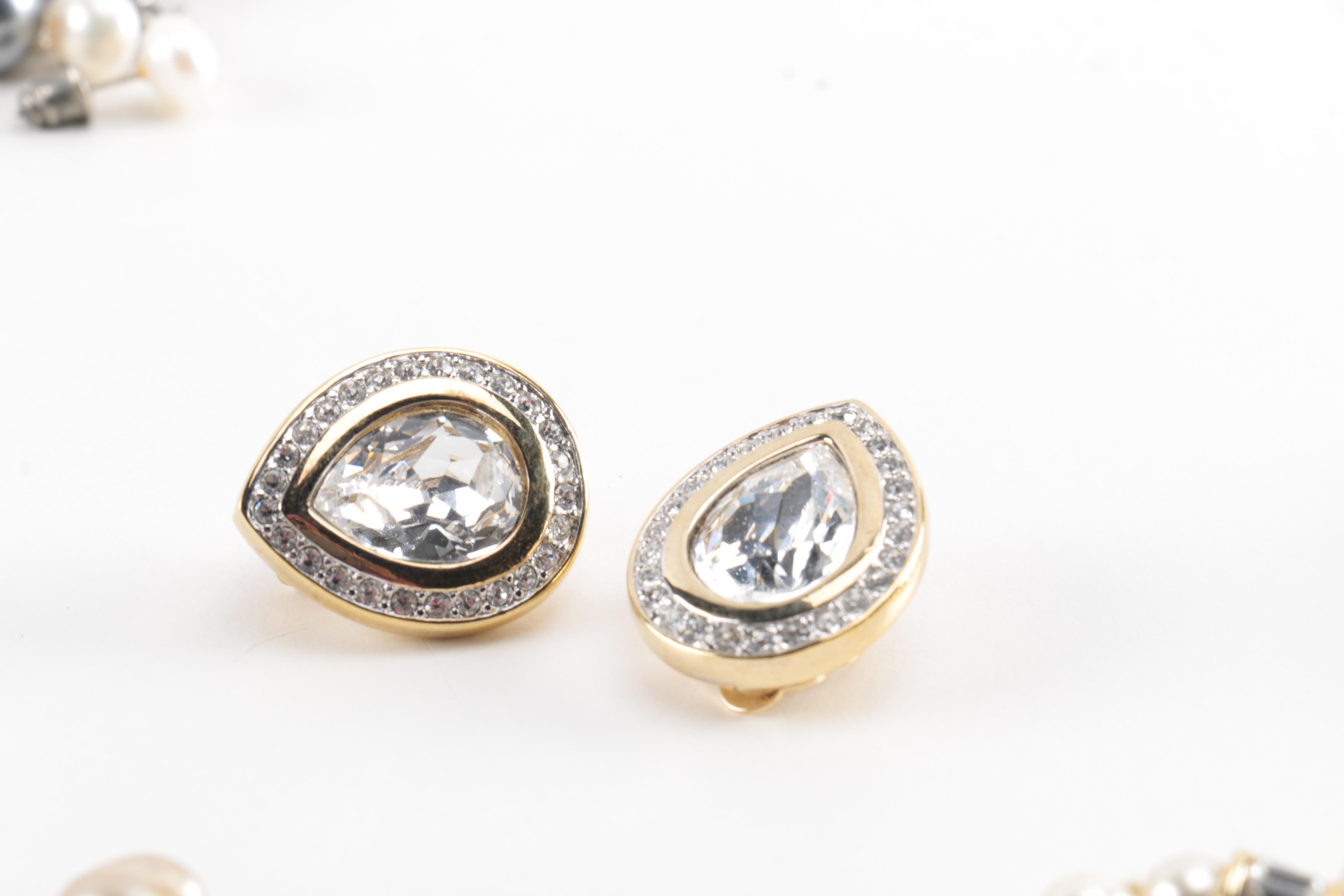 Costume Jewelry Including Faux Pearls, Cultured Pearls, and Rhinestone Accents