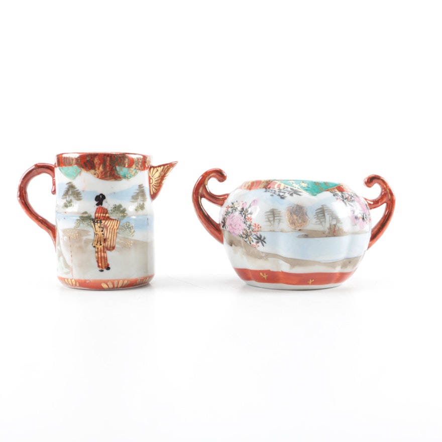 Japanese Kutani Porcelain Creamer and Sugar Dish