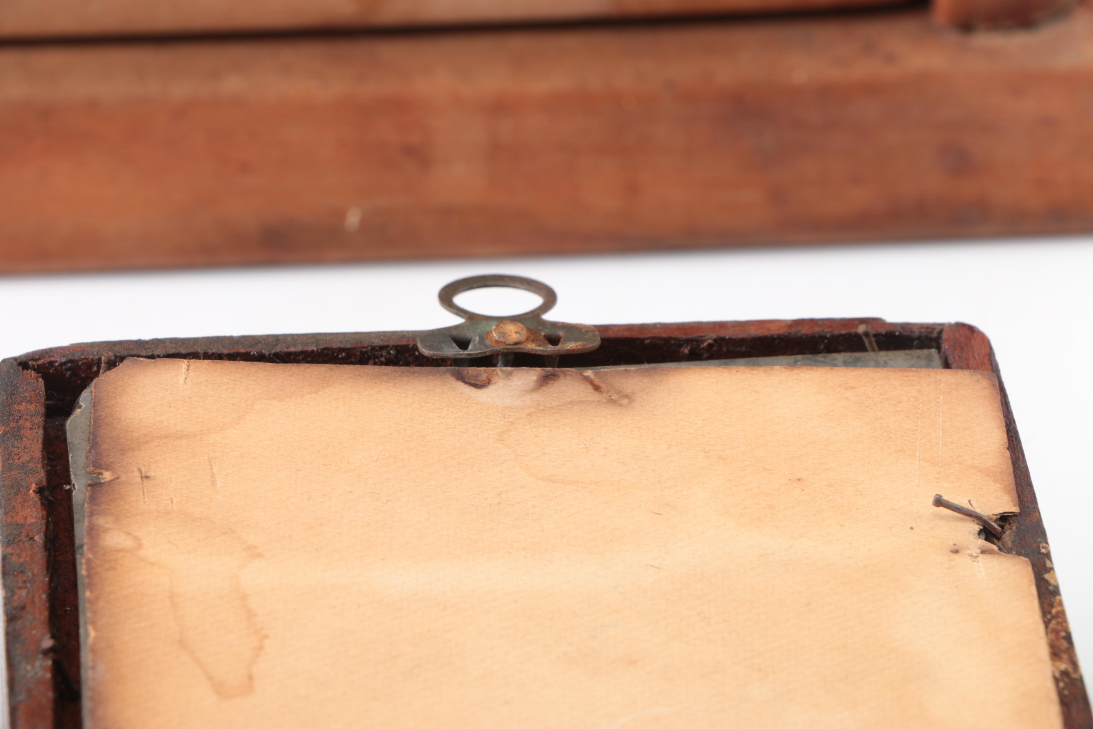 Wooden Tabletop Display Cabinet & Two Antique Hanging Mirrors