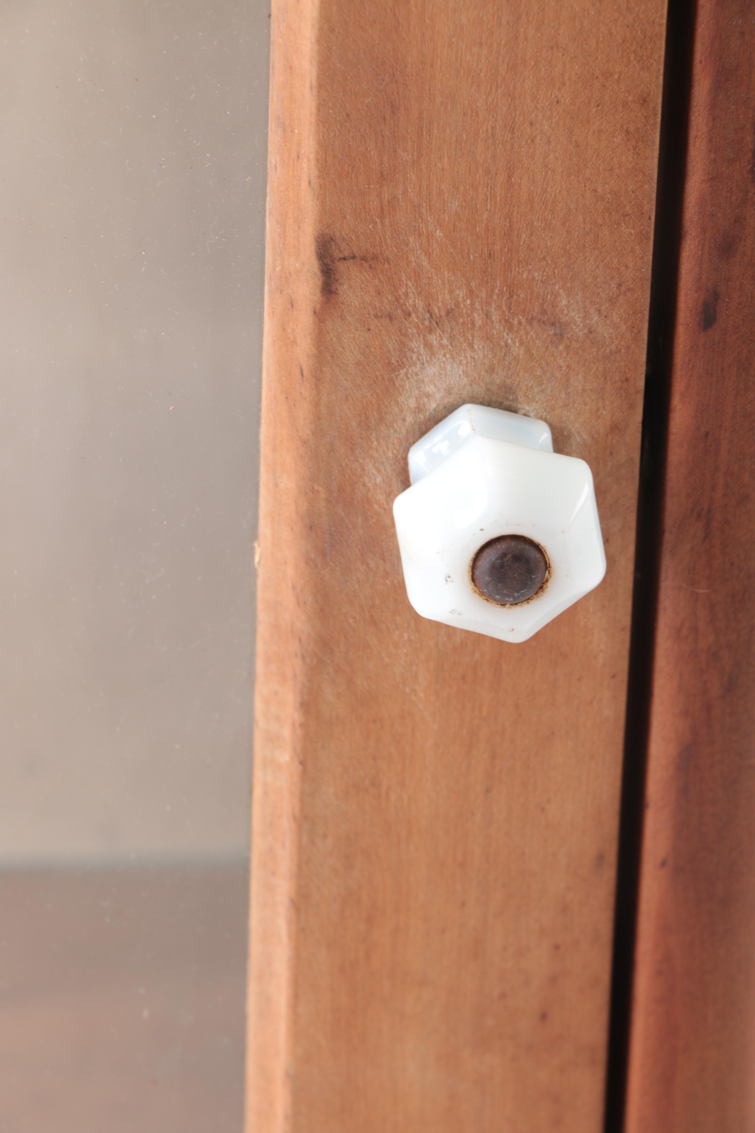 Wooden Tabletop Display Cabinet & Two Antique Hanging Mirrors
