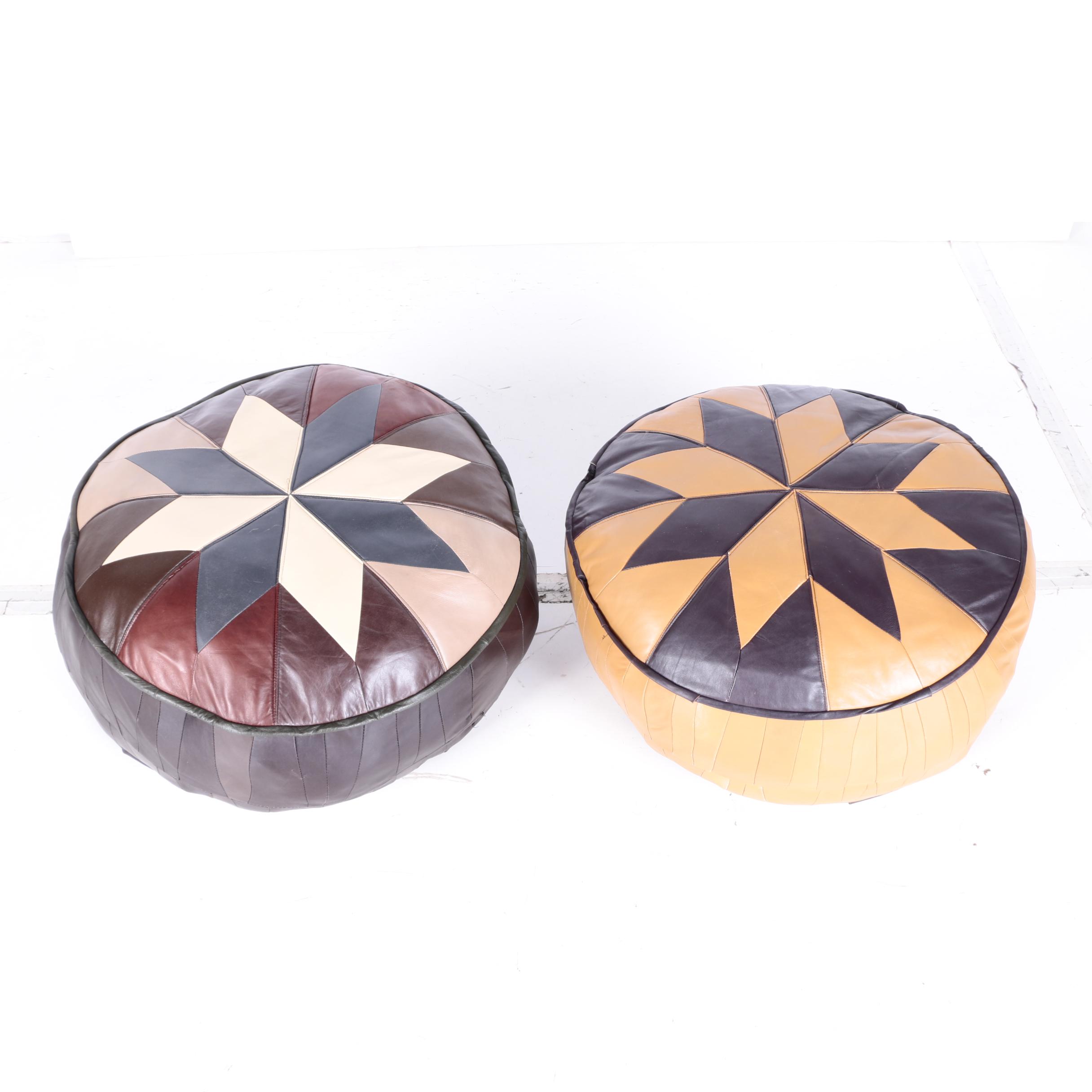 Vintage Leather Poufs With Star Design