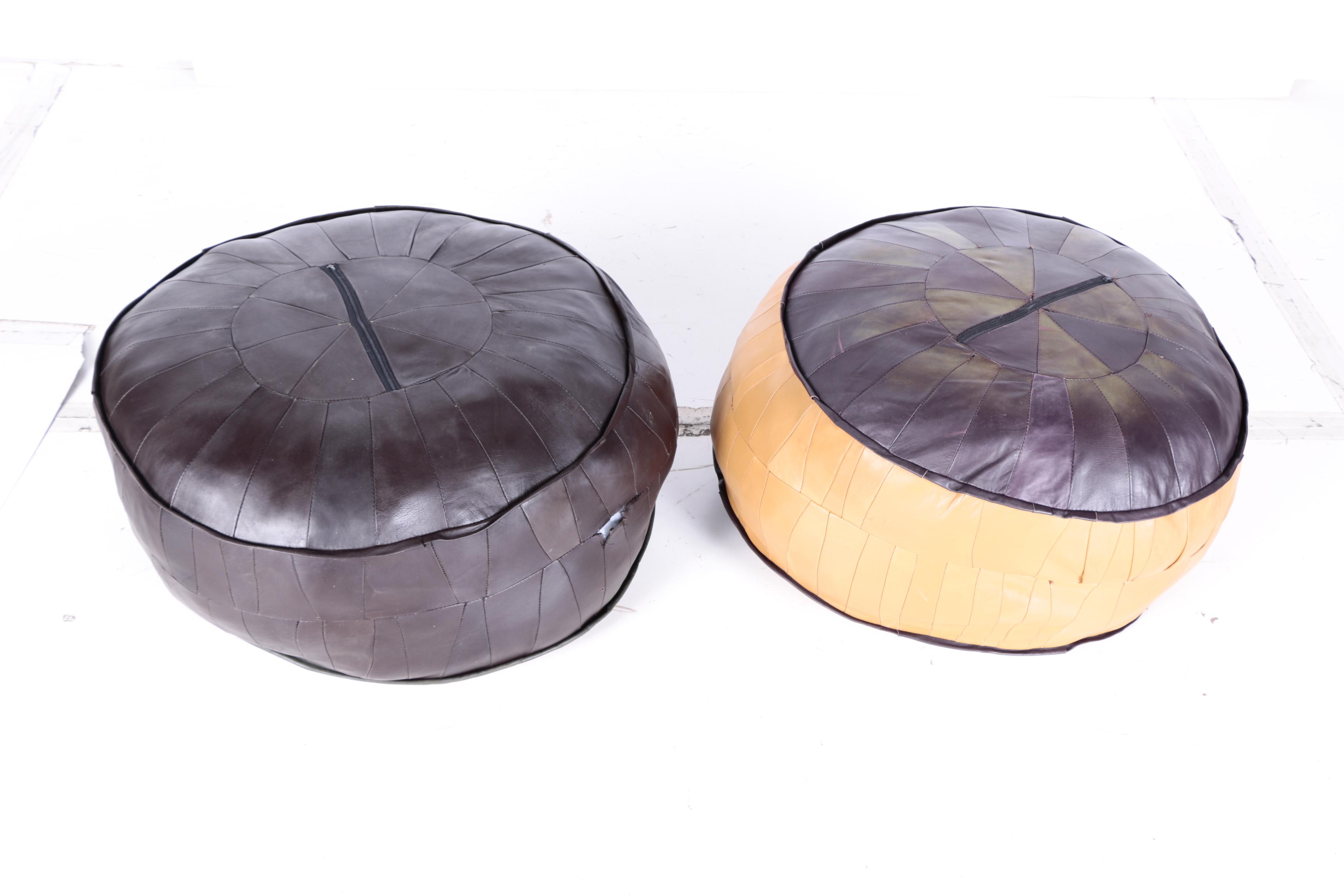 Vintage Leather Poufs With Star Design