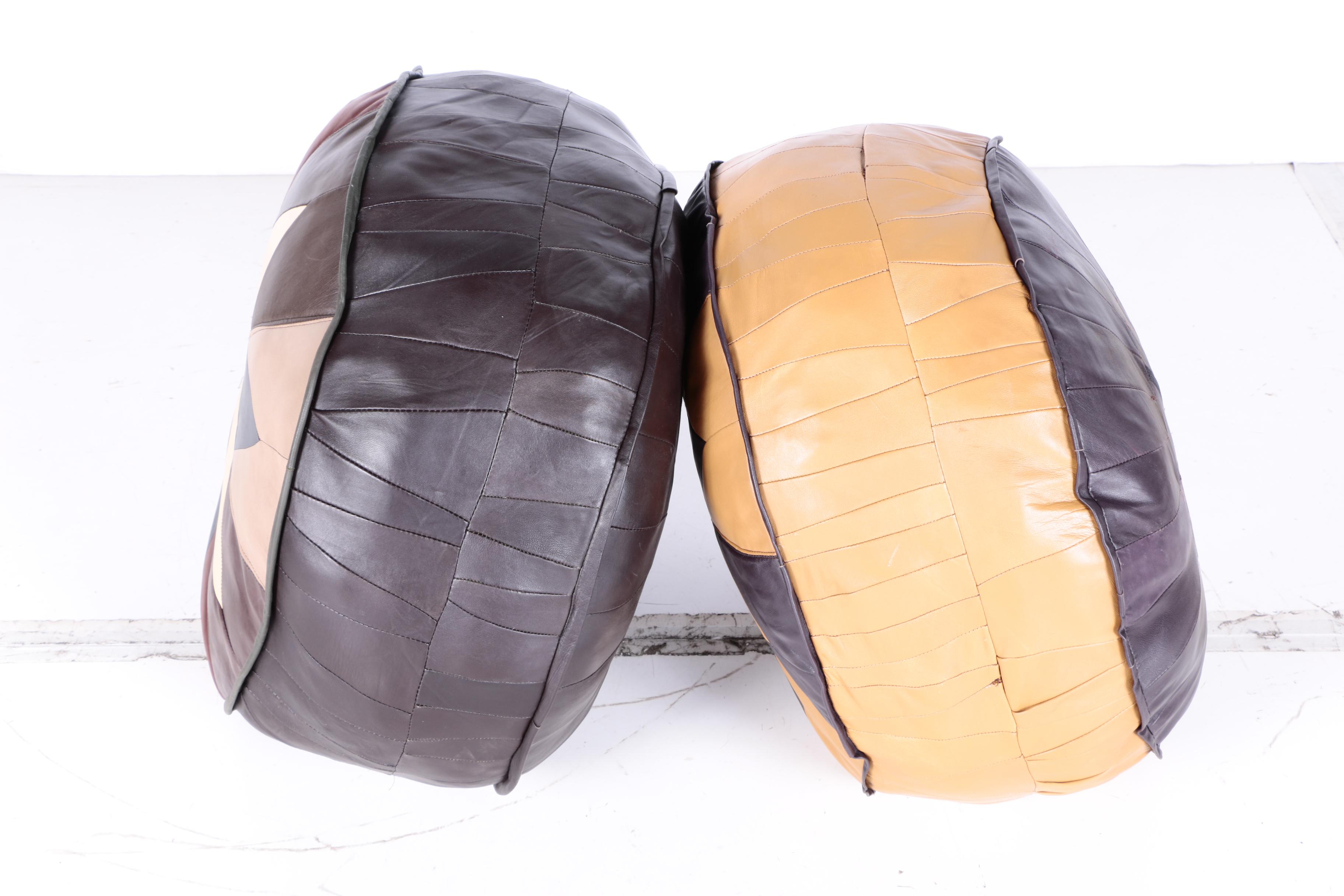 Vintage Leather Poufs With Star Design