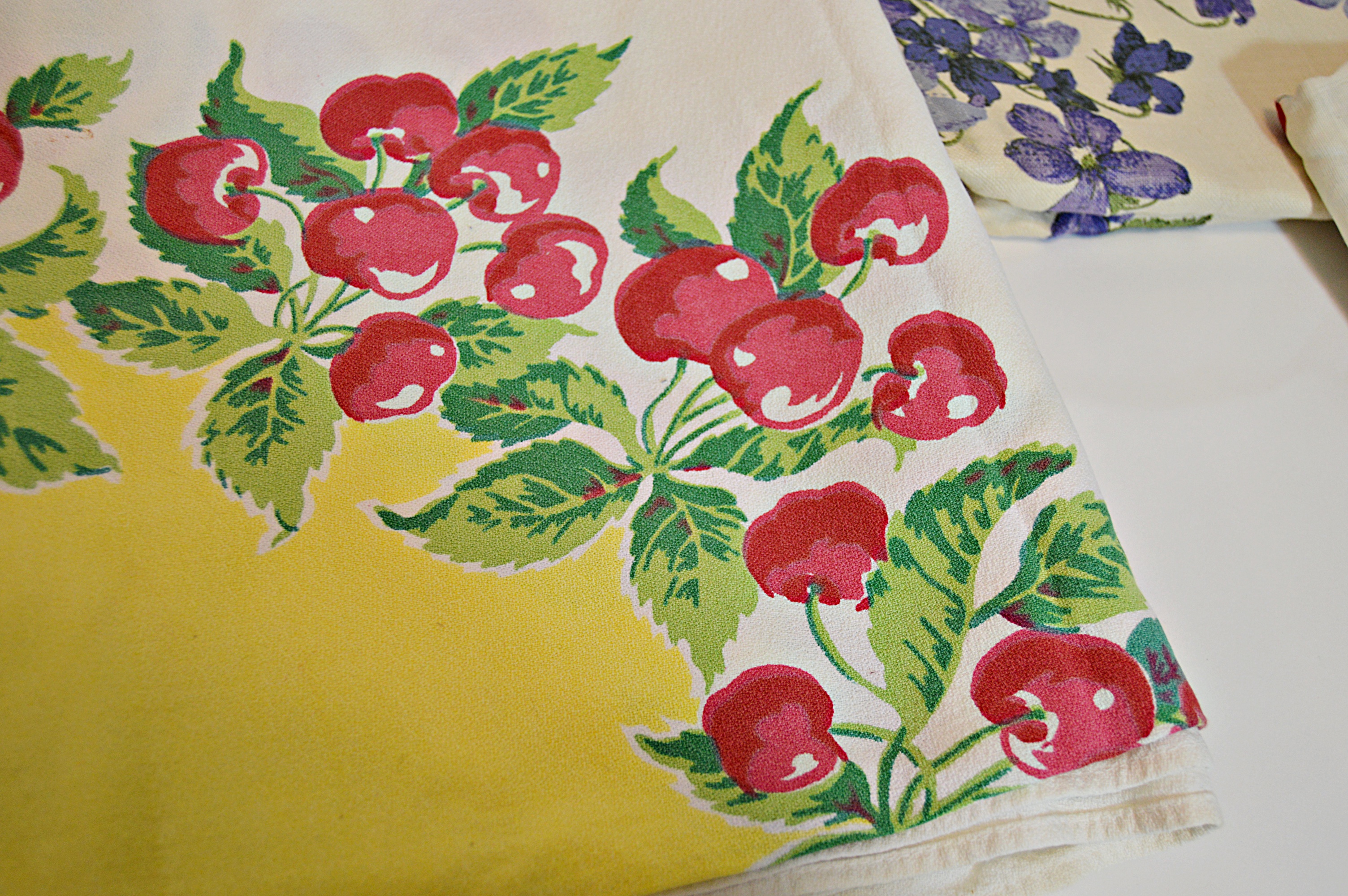 Five Vintage Patterned Cotton Tablecloths