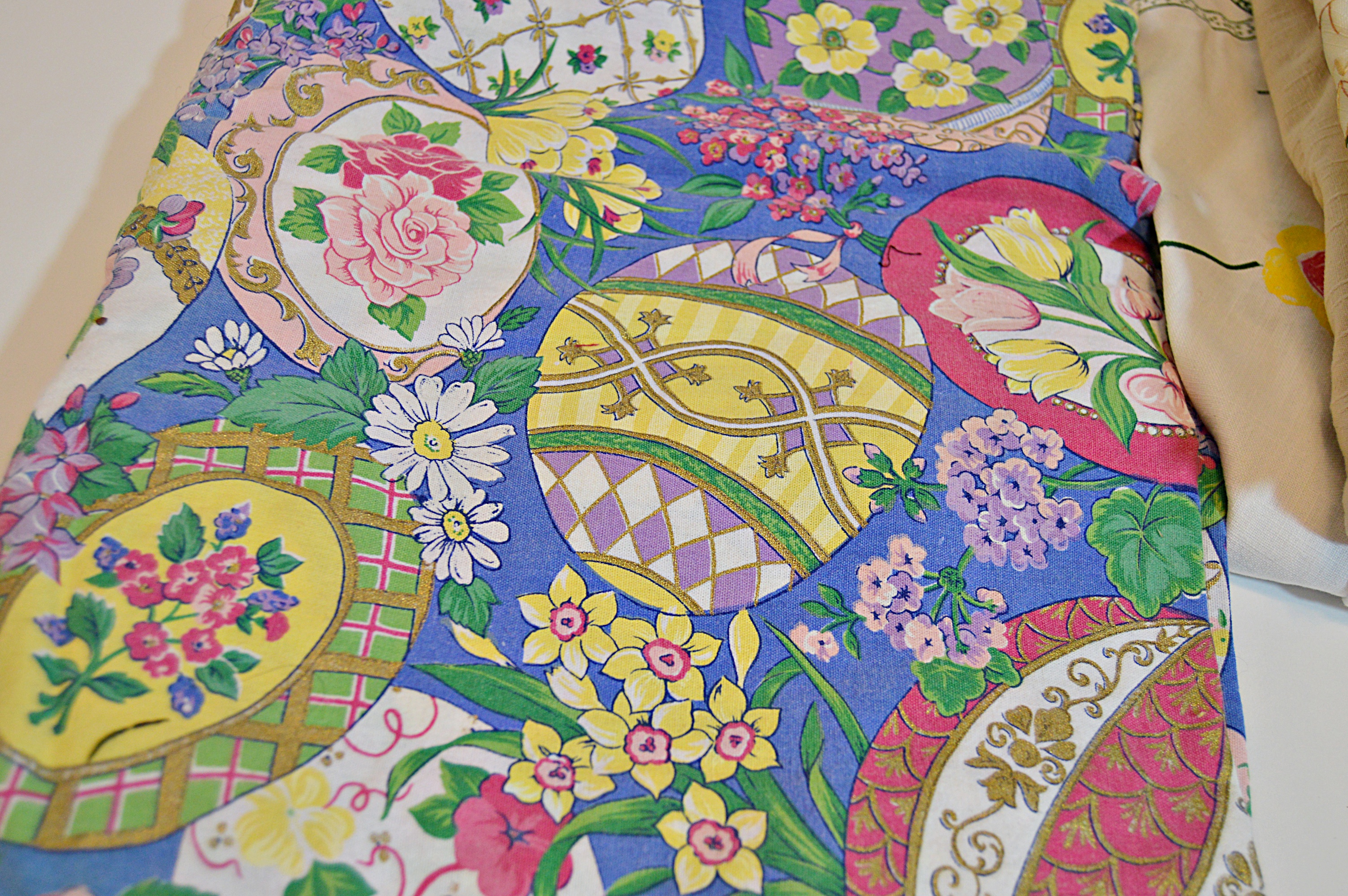 Five Vintage Patterned Cotton Tablecloths