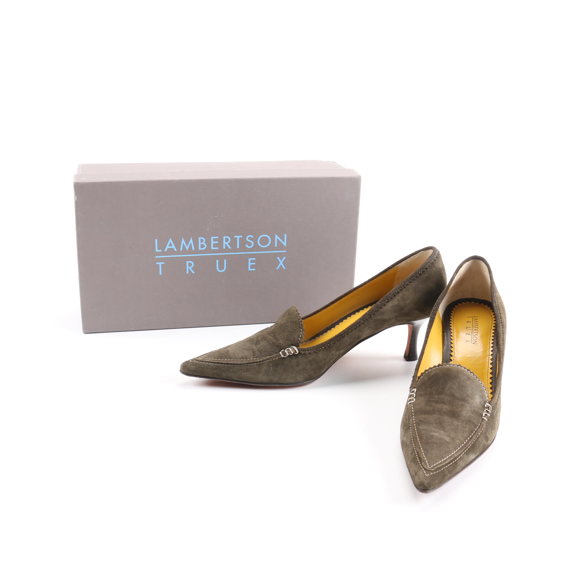 Lambertson Truex Leah Olive Suede Kitten Heel Pumps