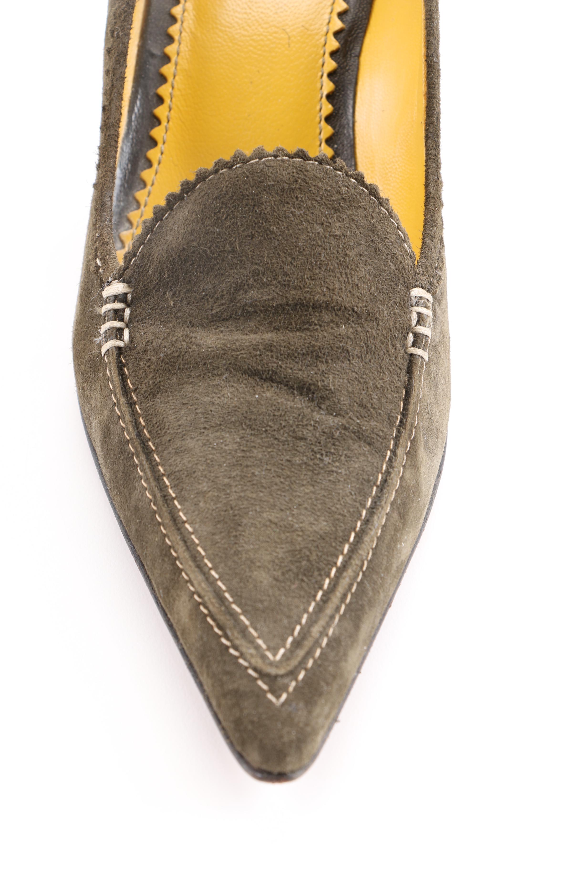 Lambertson Truex Leah Olive Suede Kitten Heel Pumps