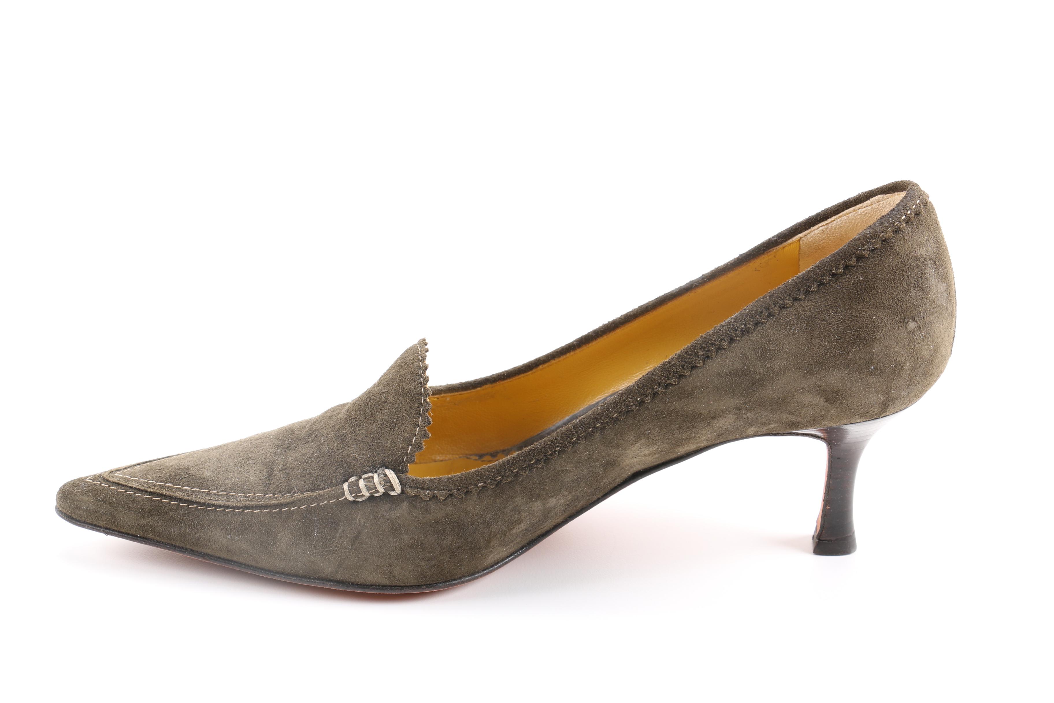 Lambertson Truex Leah Olive Suede Kitten Heel Pumps