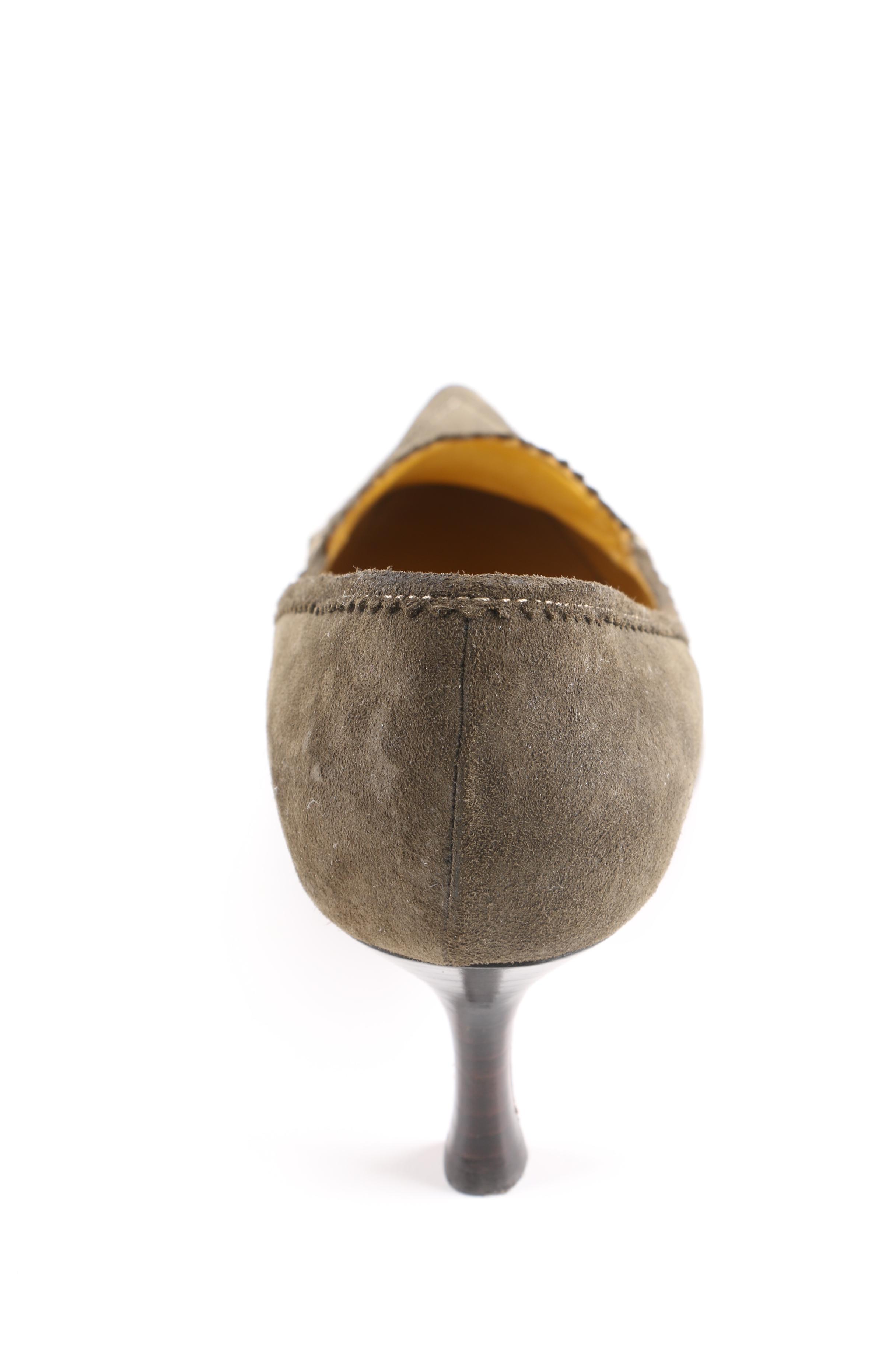 Lambertson Truex Leah Olive Suede Kitten Heel Pumps