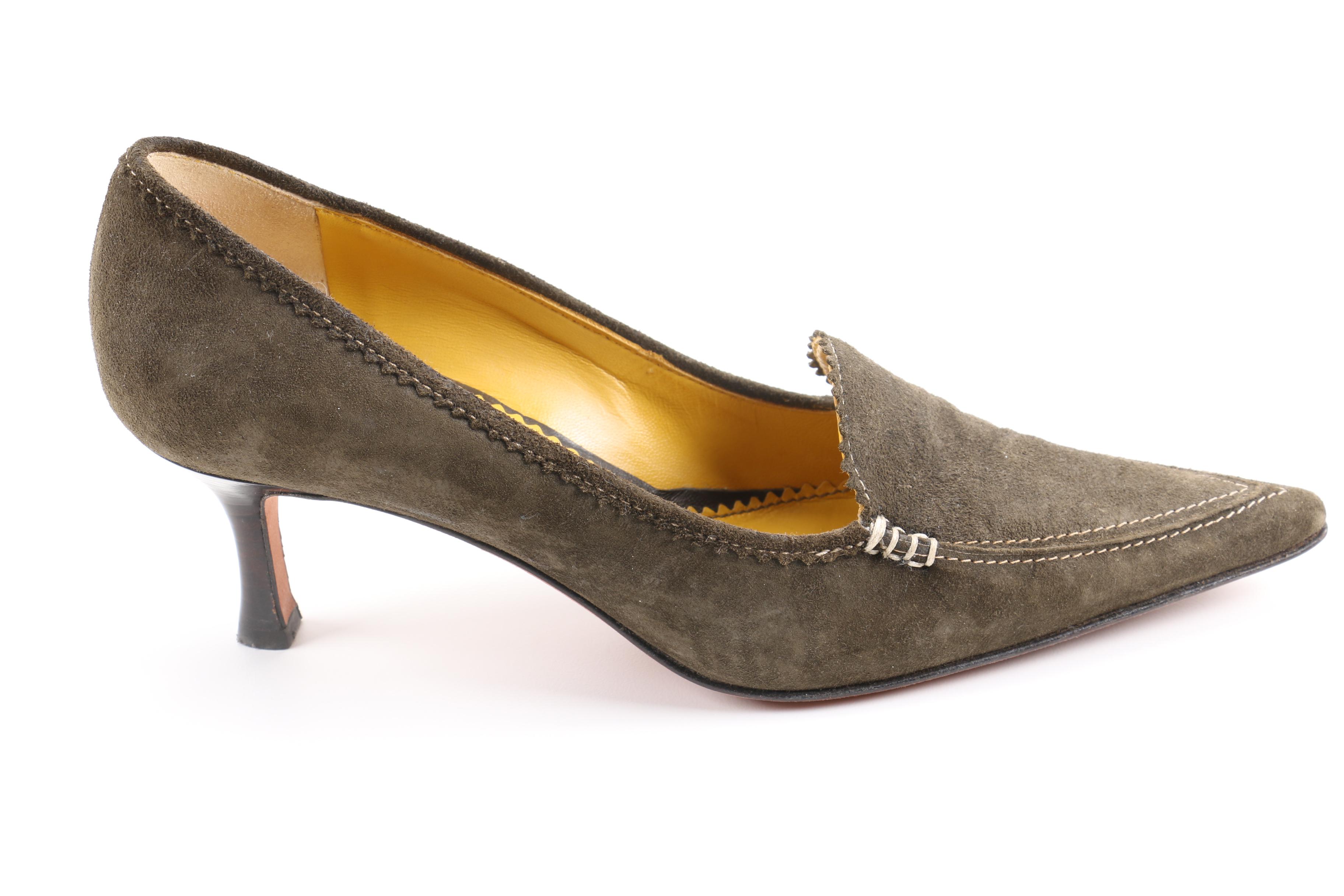 Lambertson Truex Leah Olive Suede Kitten Heel Pumps