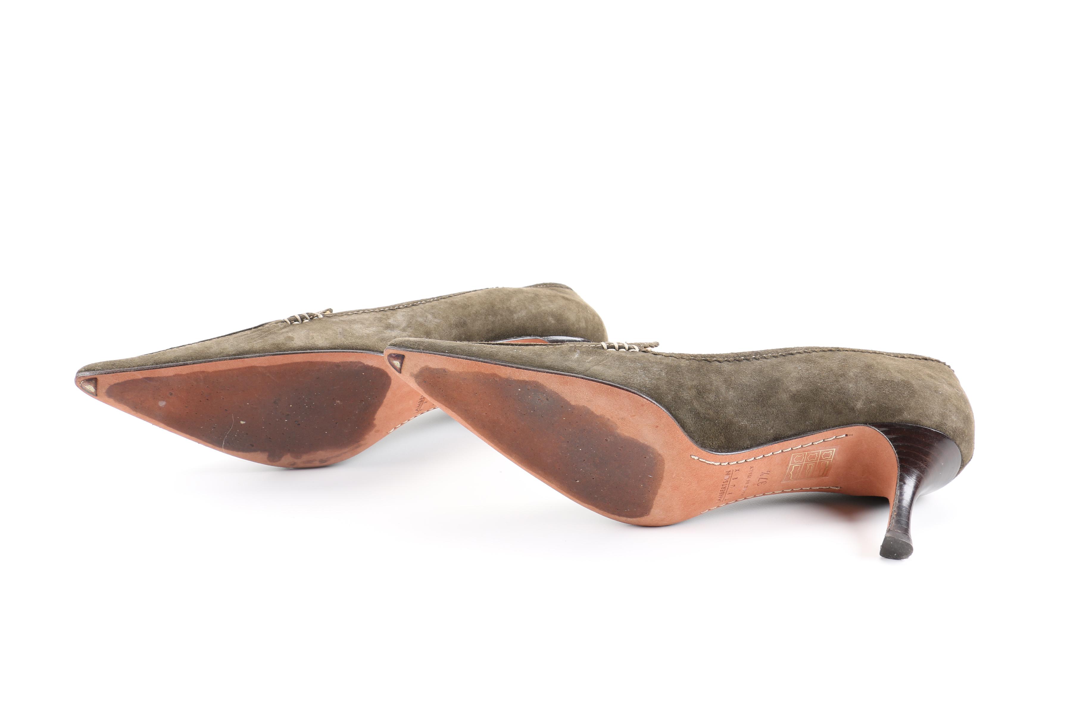 Lambertson Truex Leah Olive Suede Kitten Heel Pumps