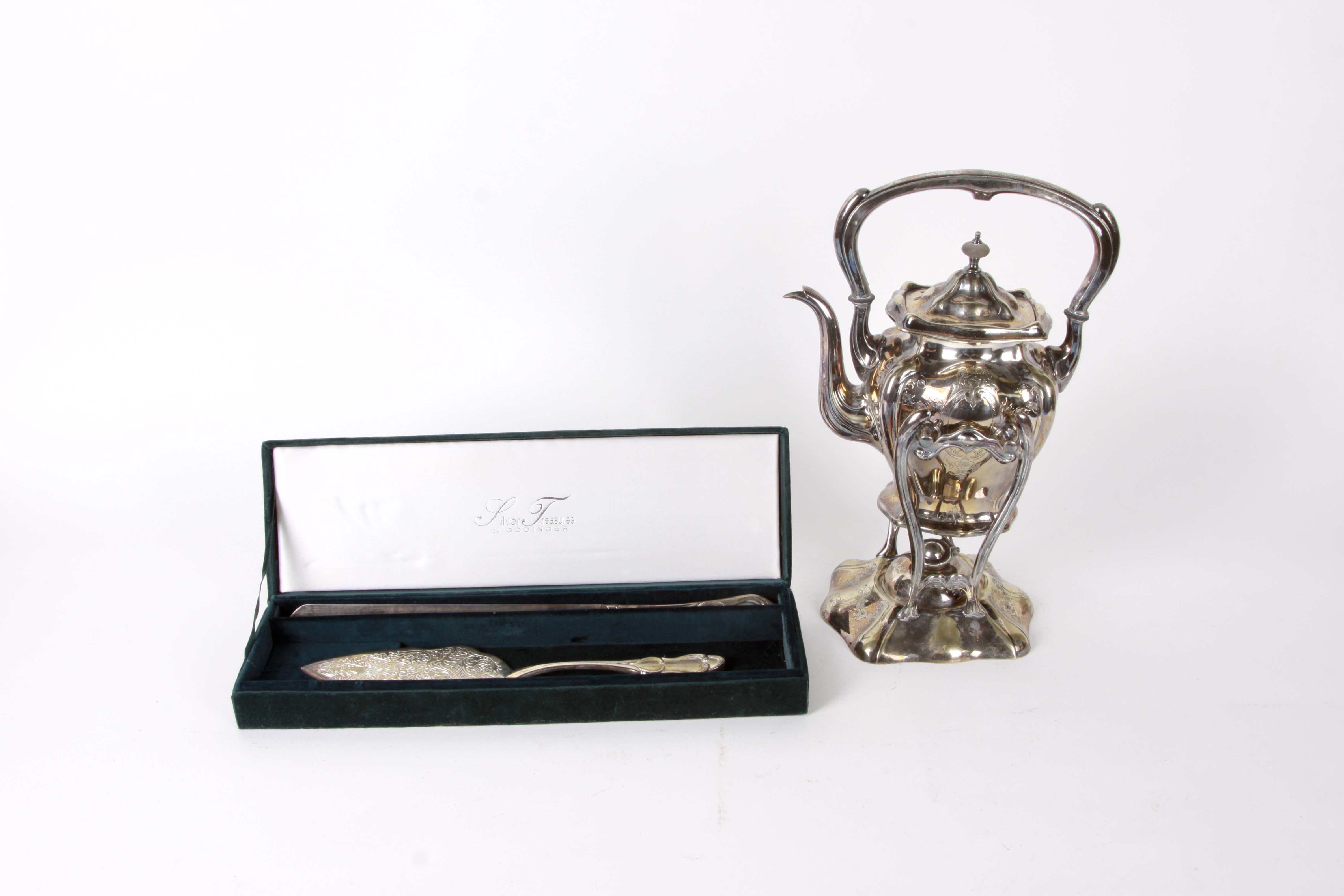 Vintage Silver Plate Tea Kettle and Pastry Server Set