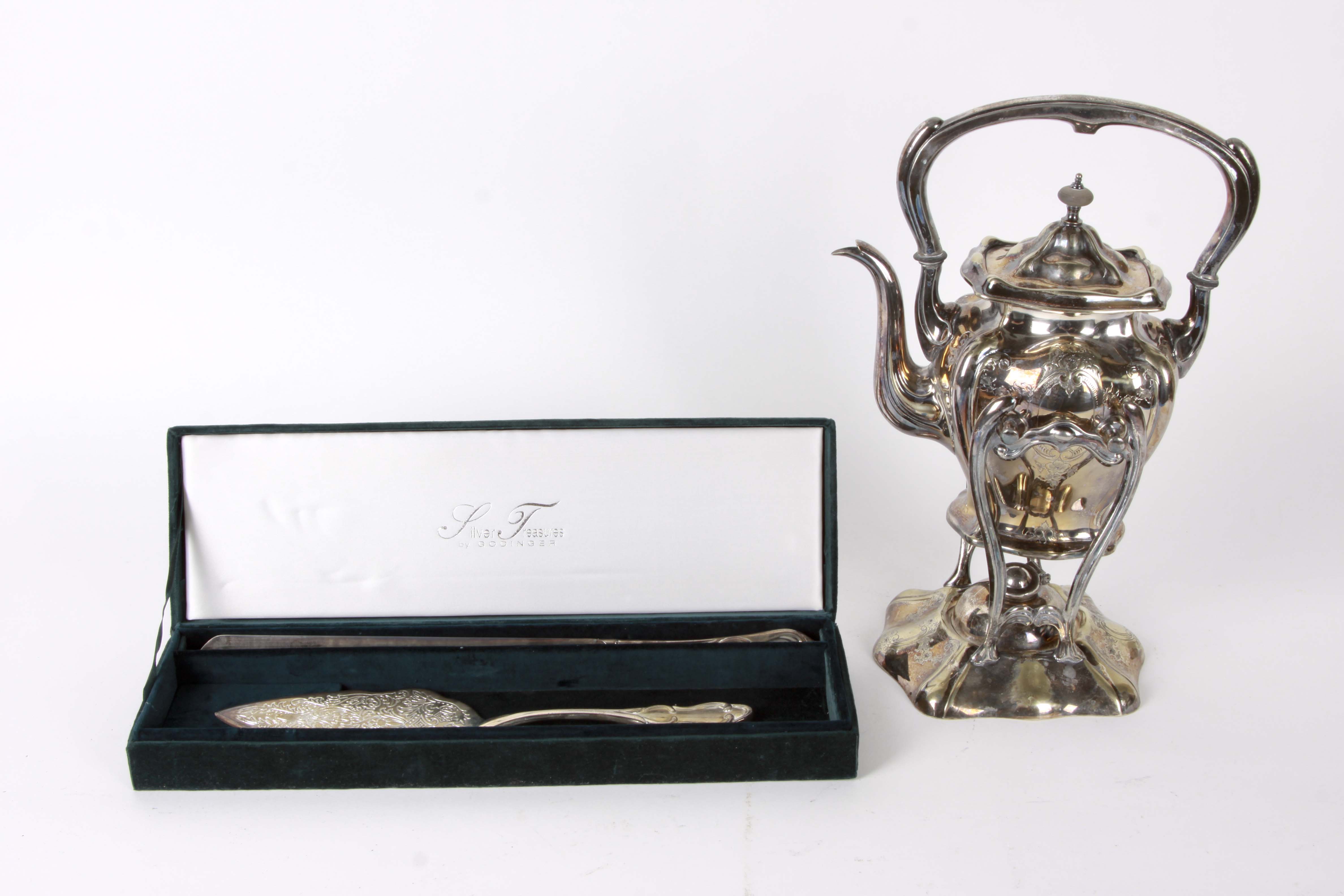 Vintage Silver Plate Tea Kettle and Pastry Server Set