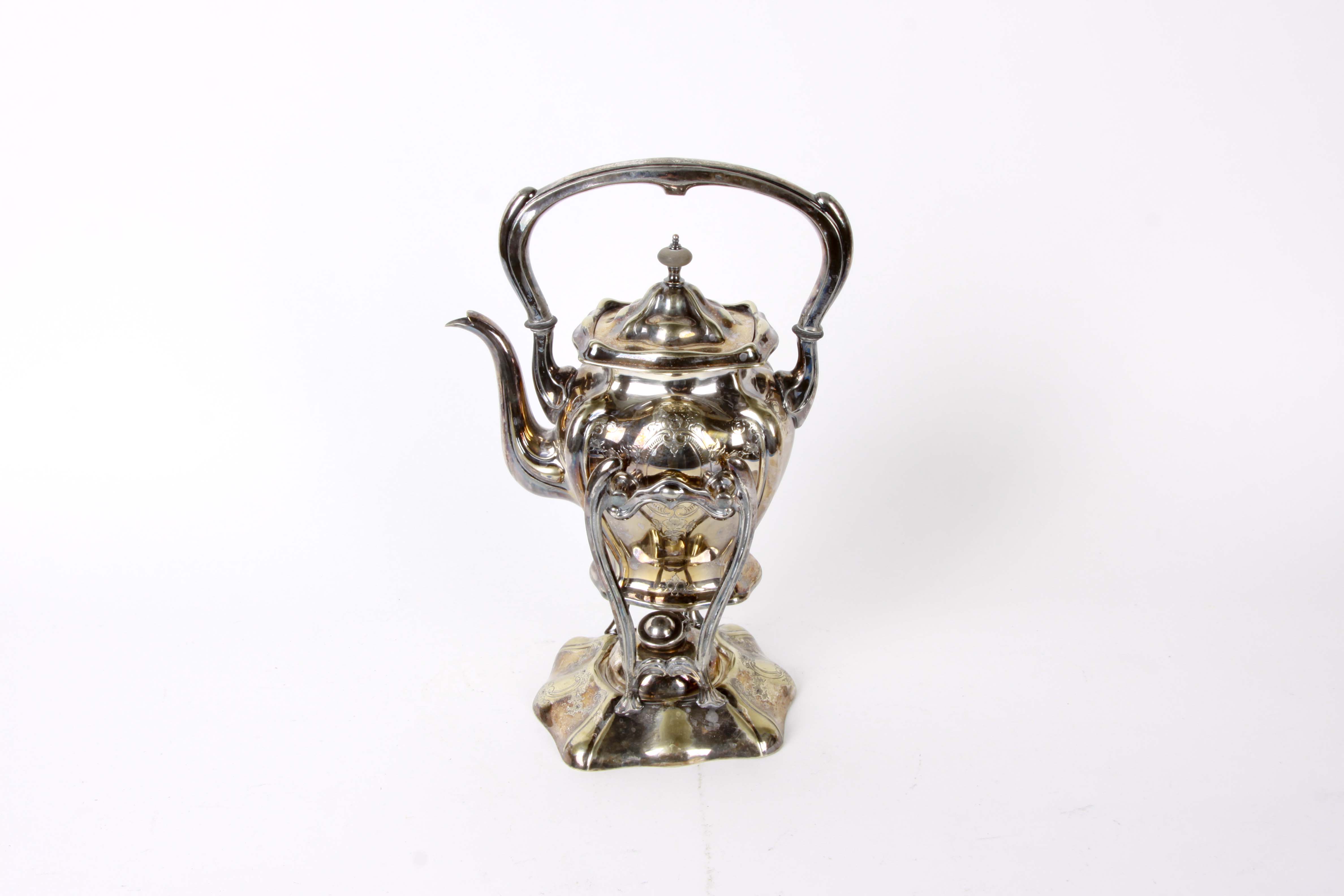 Vintage Silver Plate Tea Kettle and Pastry Server Set