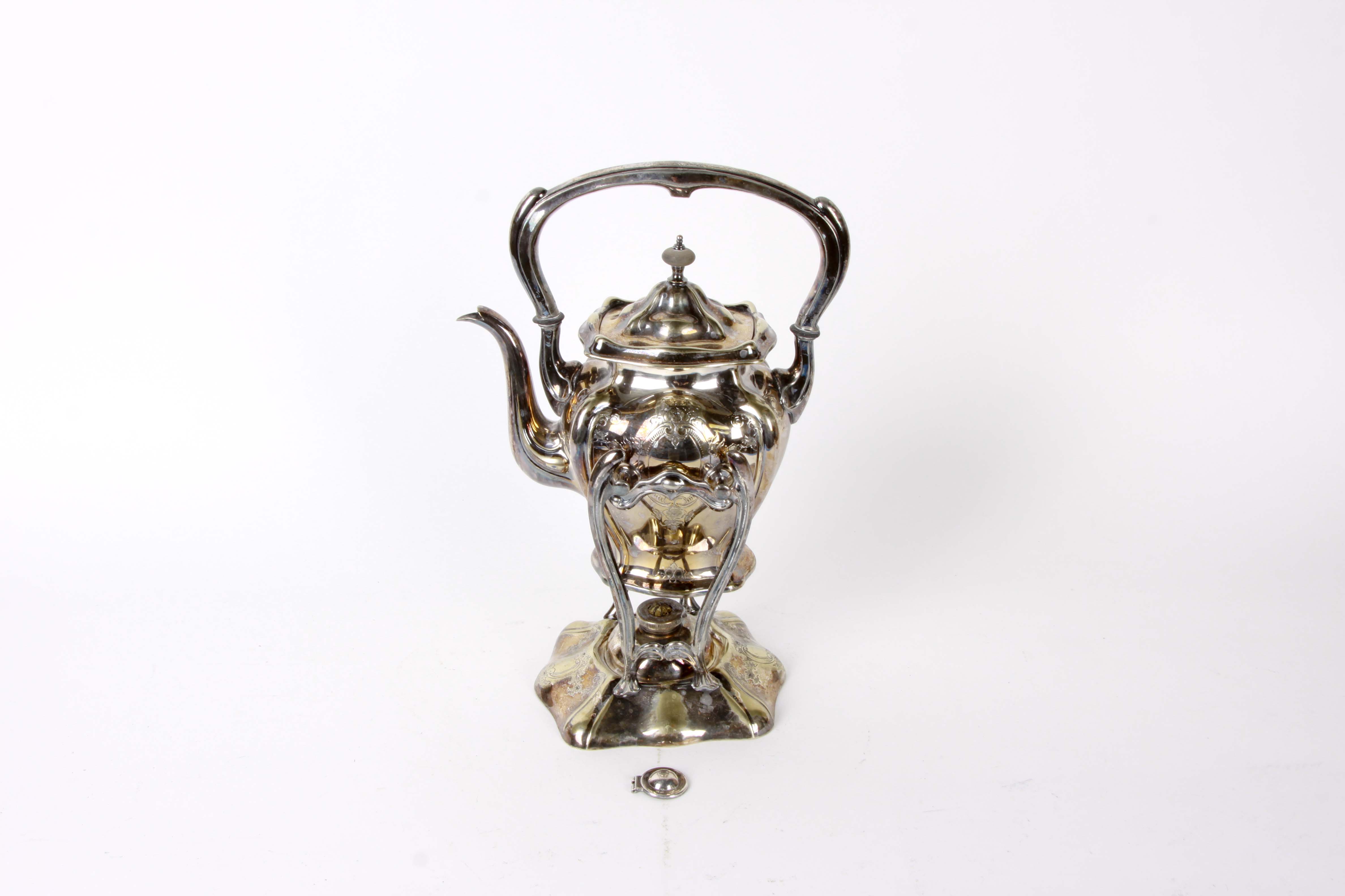 Vintage Silver Plate Tea Kettle and Pastry Server Set