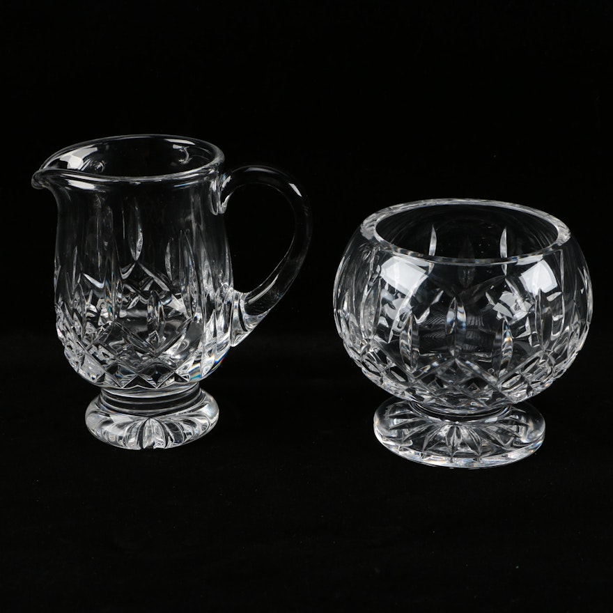 Waterford Crystal "Lismore" Footed Creamer and Sugar Bowl