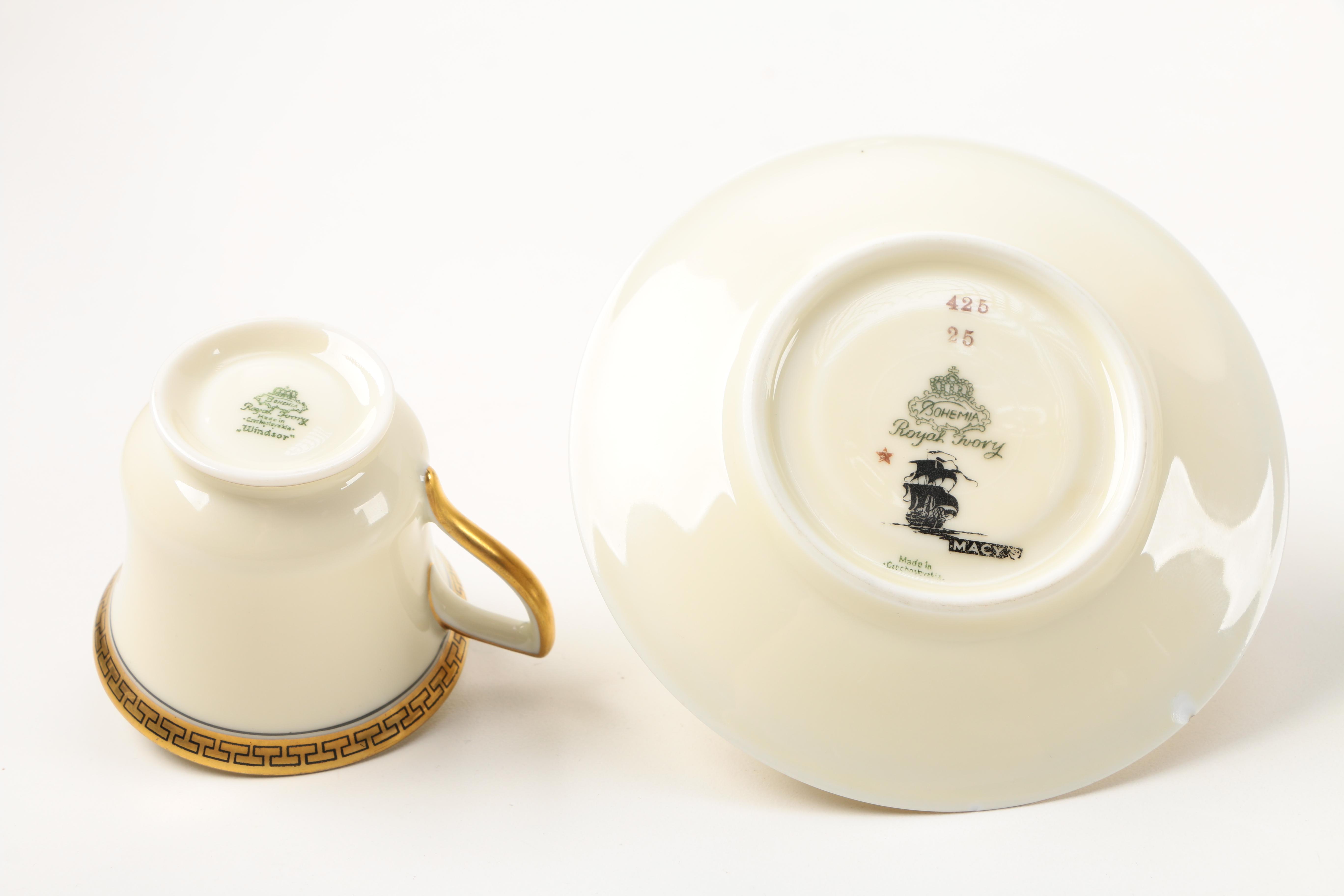 Bohemia Royal Ivory "Windsor" Porcelain Tea Cups and Saucers