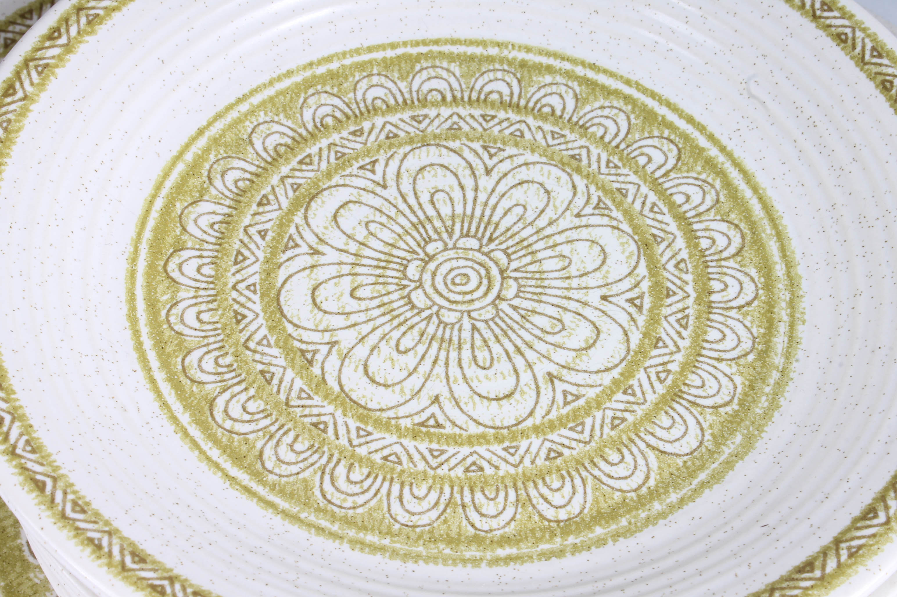 Variety of Vintage Green and White Stoneware Dishes