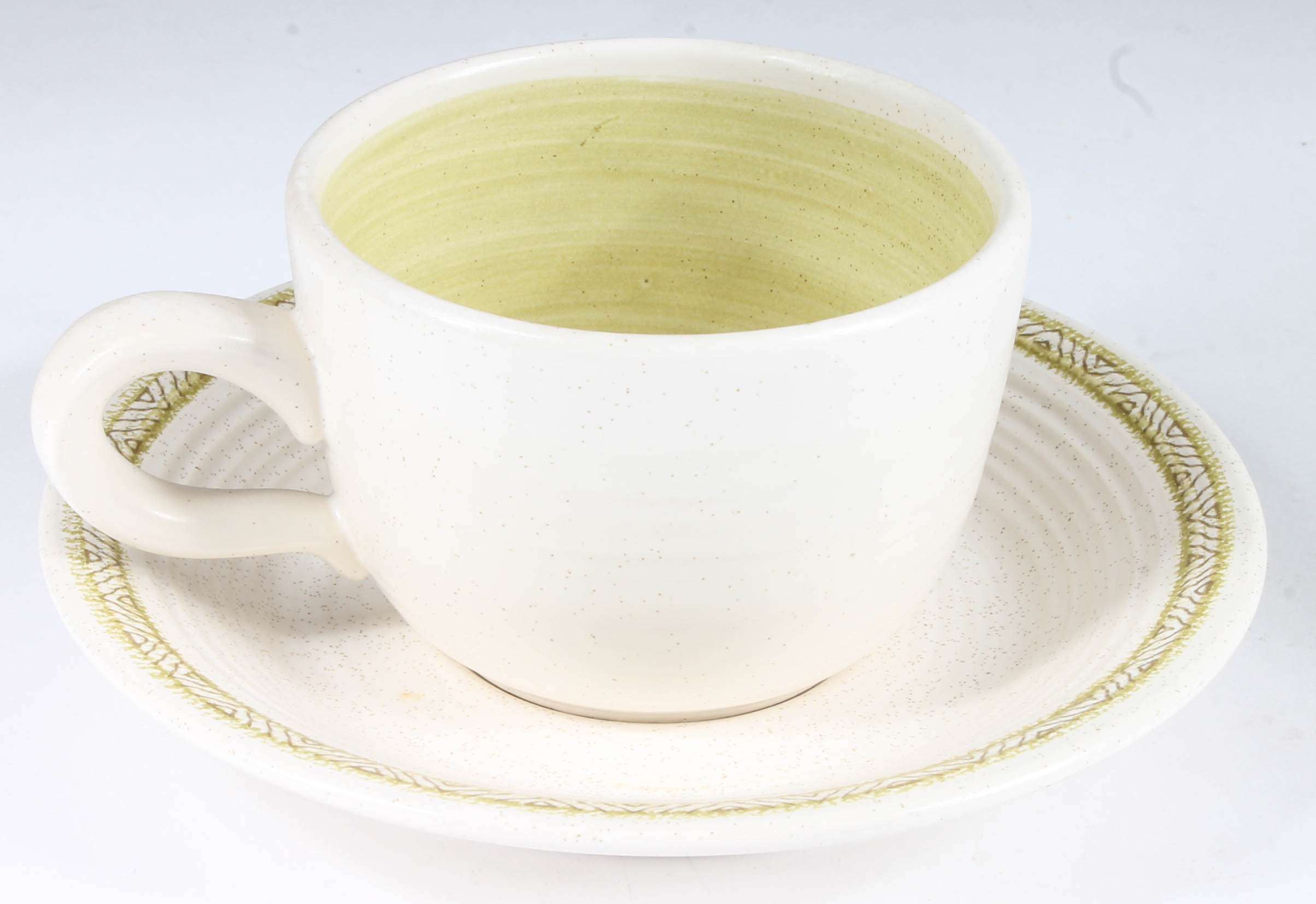 Variety of Vintage Green and White Stoneware Dishes