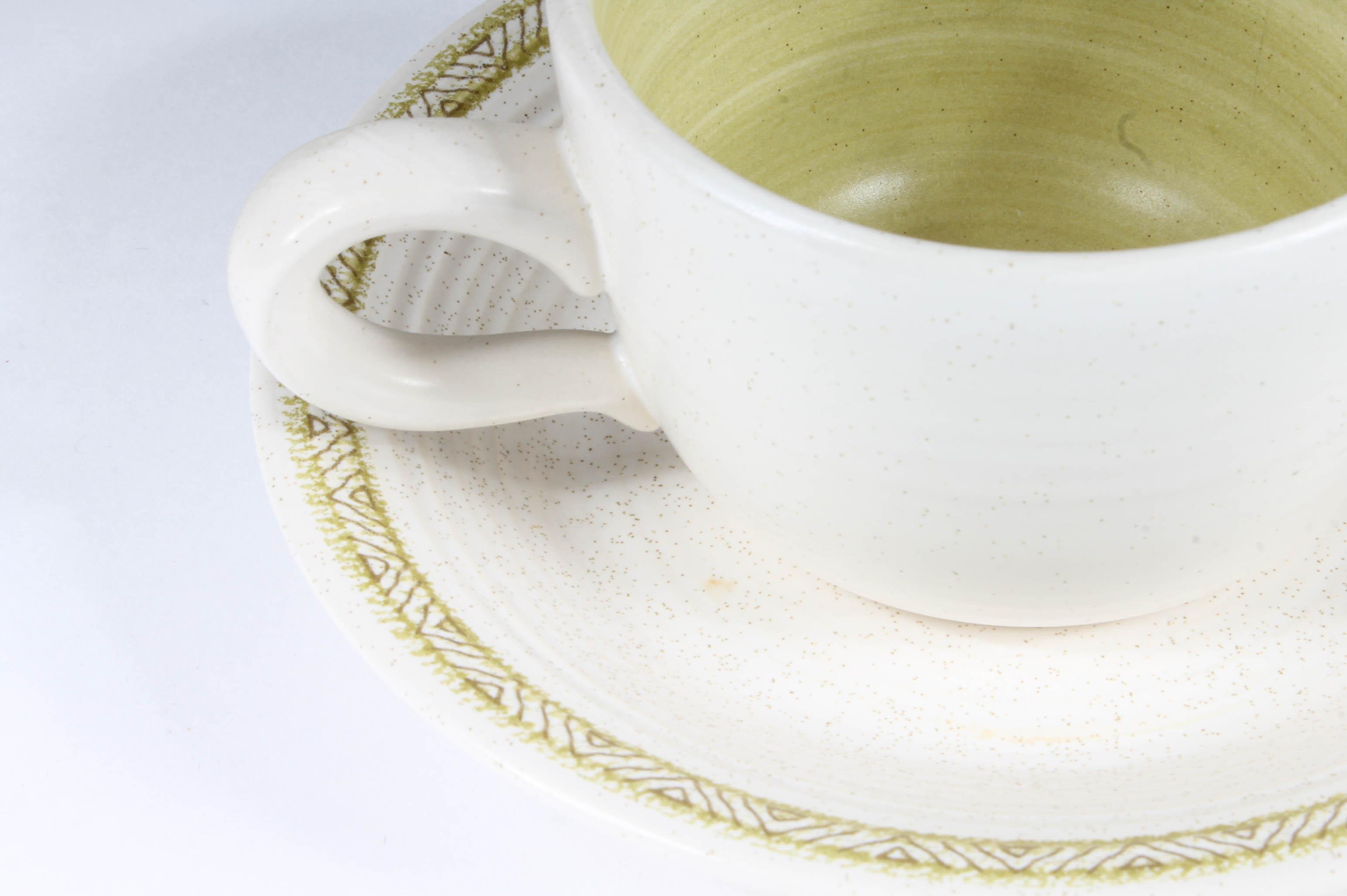 Variety of Vintage Green and White Stoneware Dishes