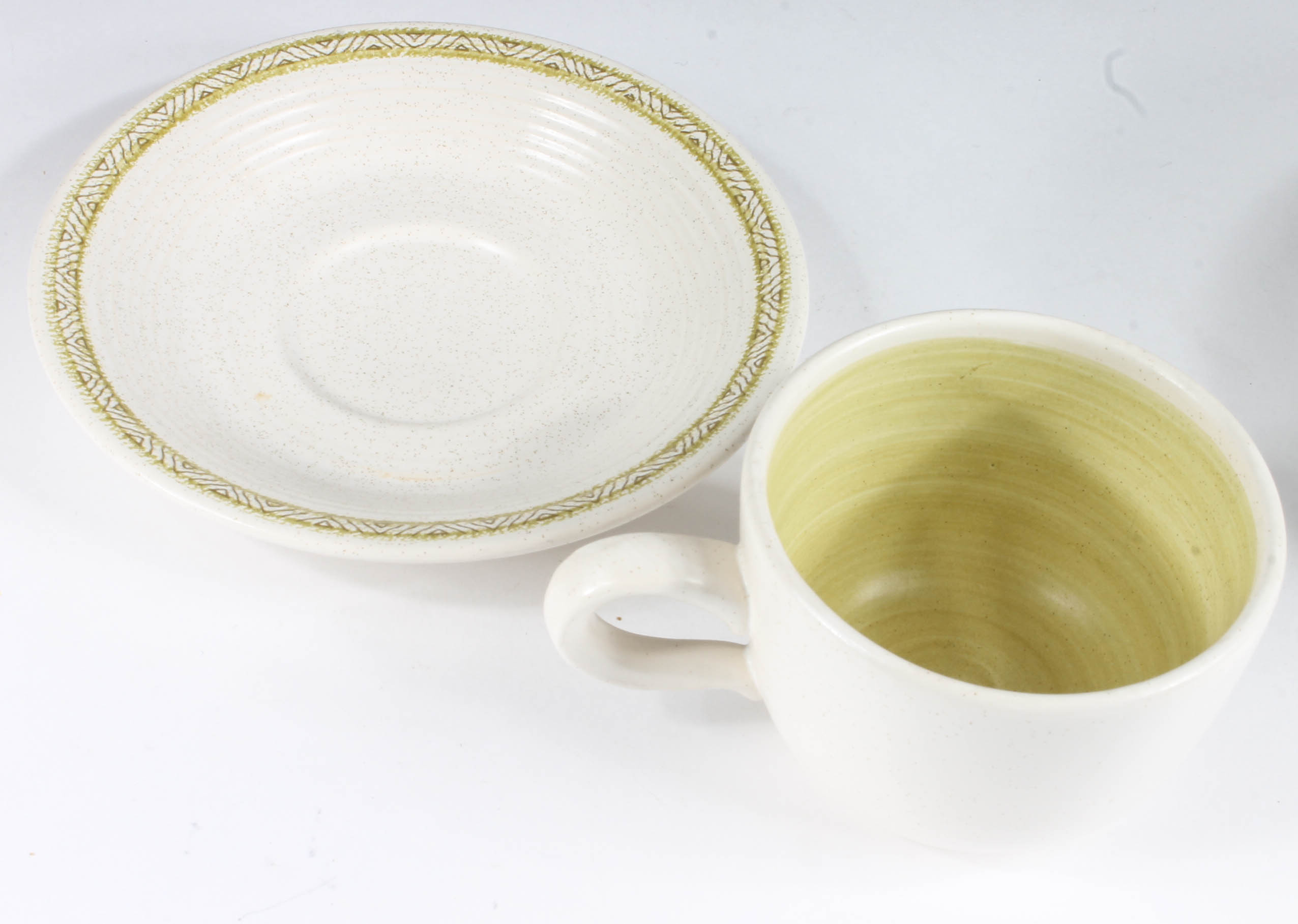 Variety of Vintage Green and White Stoneware Dishes