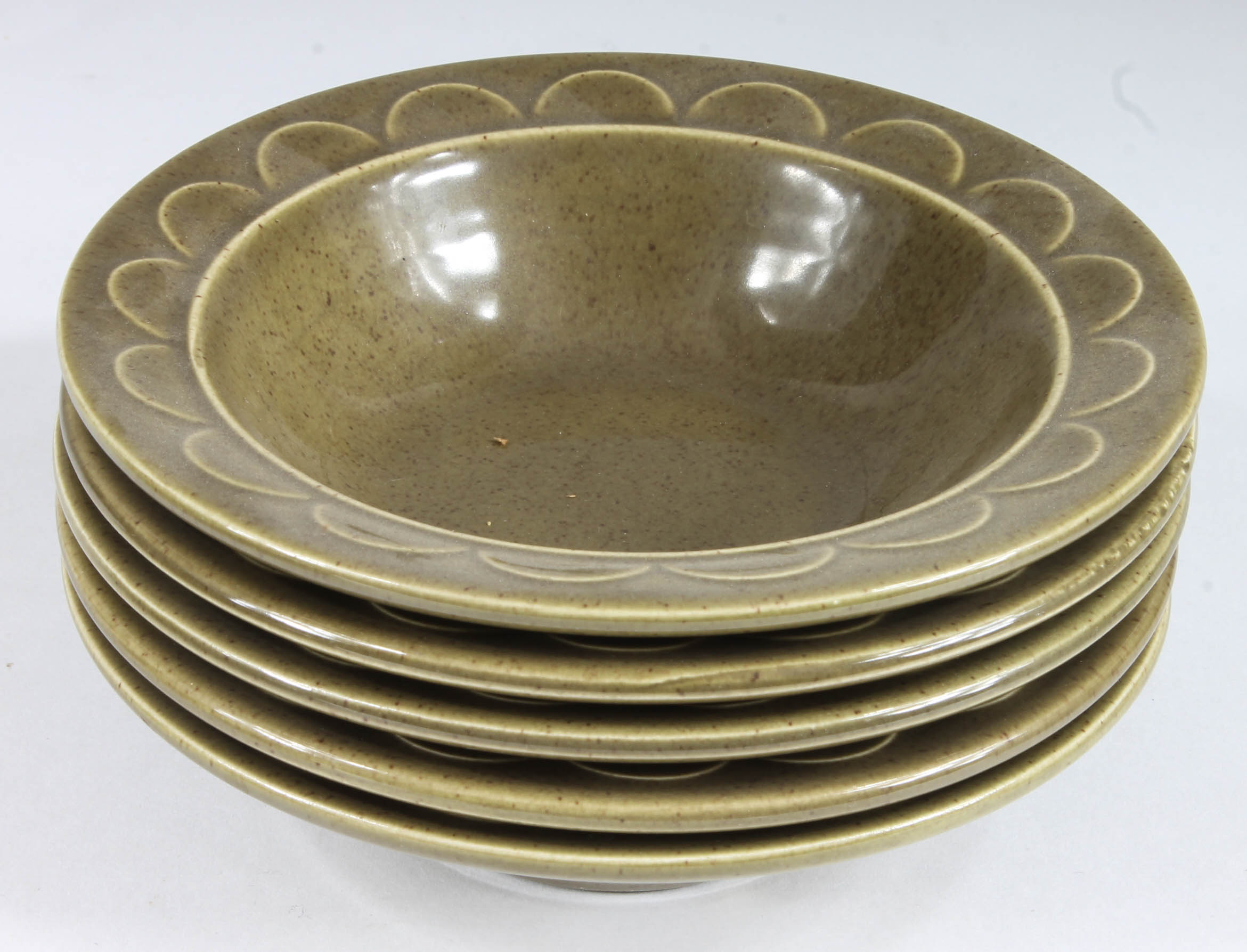 Variety of Vintage Green and White Stoneware Dishes