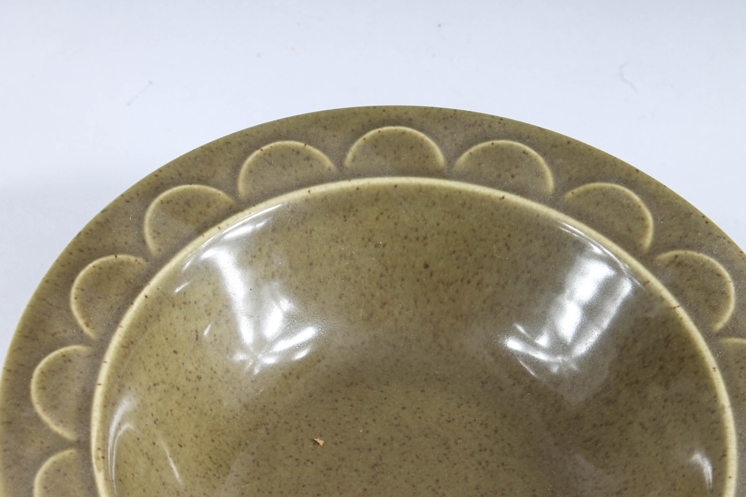 Variety of Vintage Green and White Stoneware Dishes