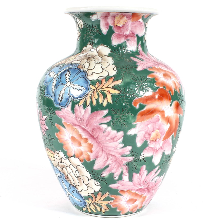 Hand-Painted Asian-Style Floral Vase