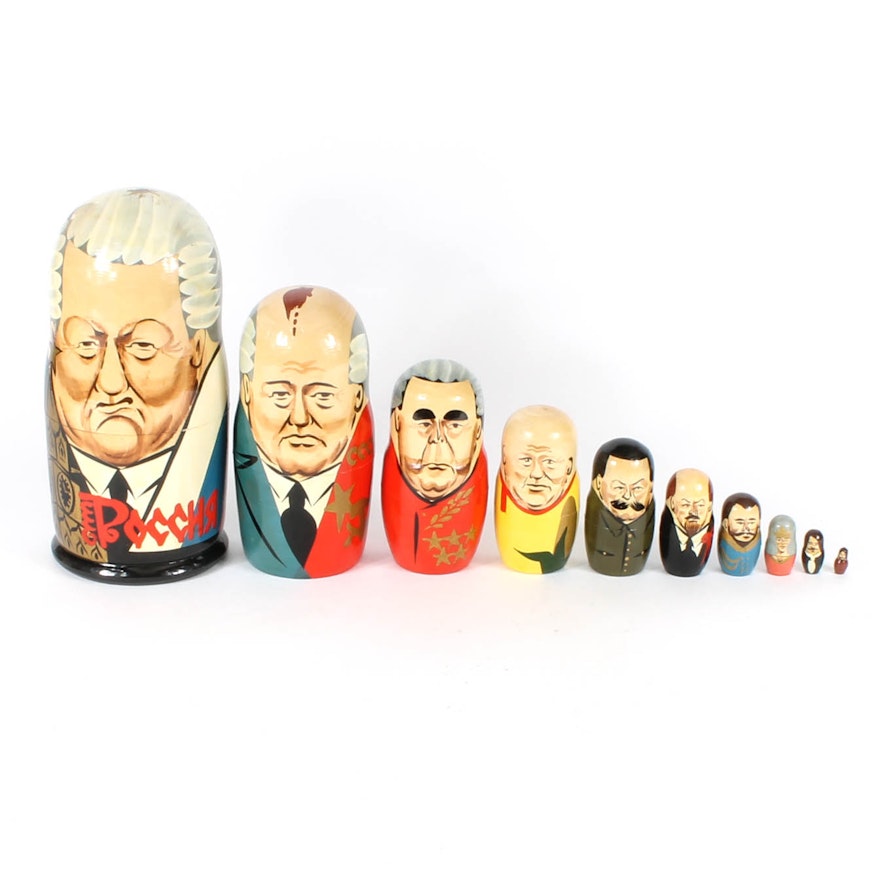 Set of Russian Political Figure Wood Nesting Dolls