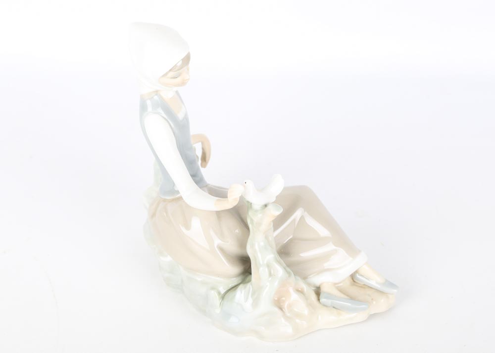 Lladro Woman with Dove Figurine