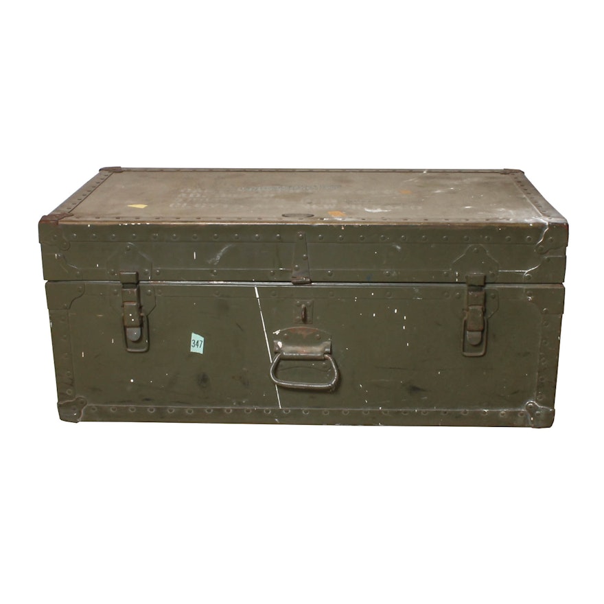 Vintage Olive Green Military Style Trunk