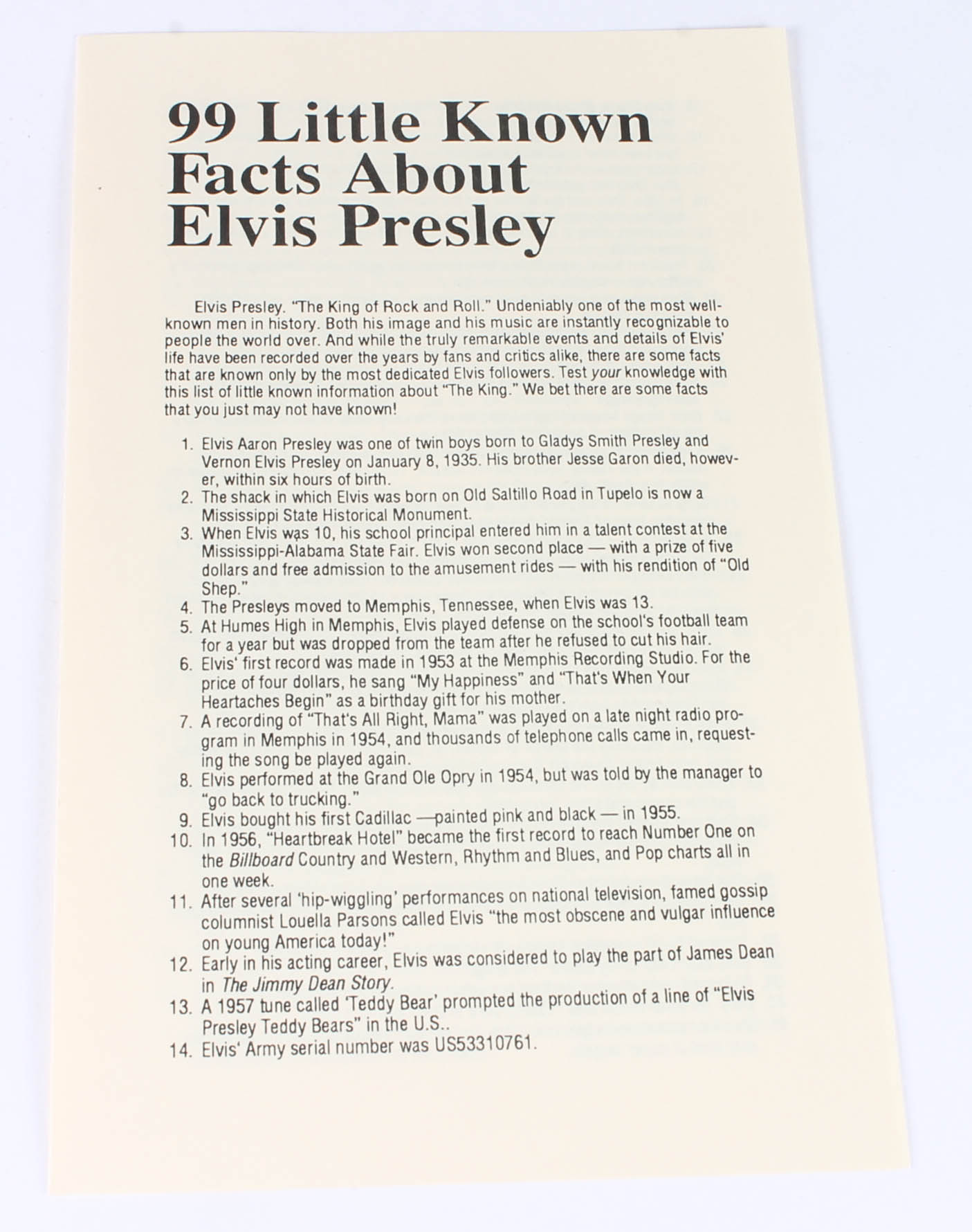 Collection of Elvis Presley Memorabilia